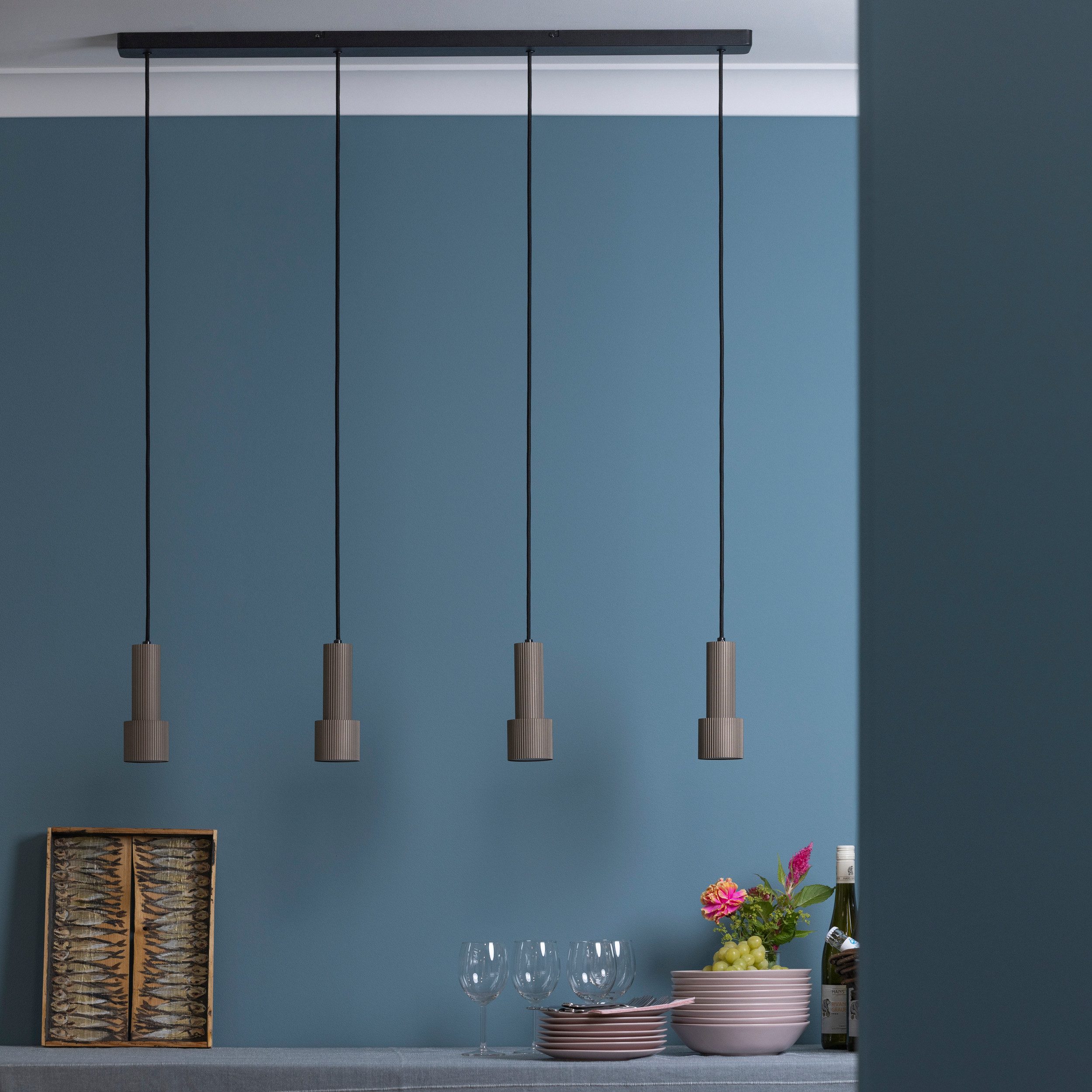 Brilliant Leuchten Hanglamp Cadiz 150 x 98 cm, 4x gu10 fitting, inkortbaar, aluminium, zwart/bronzen kleur (1 stuk)