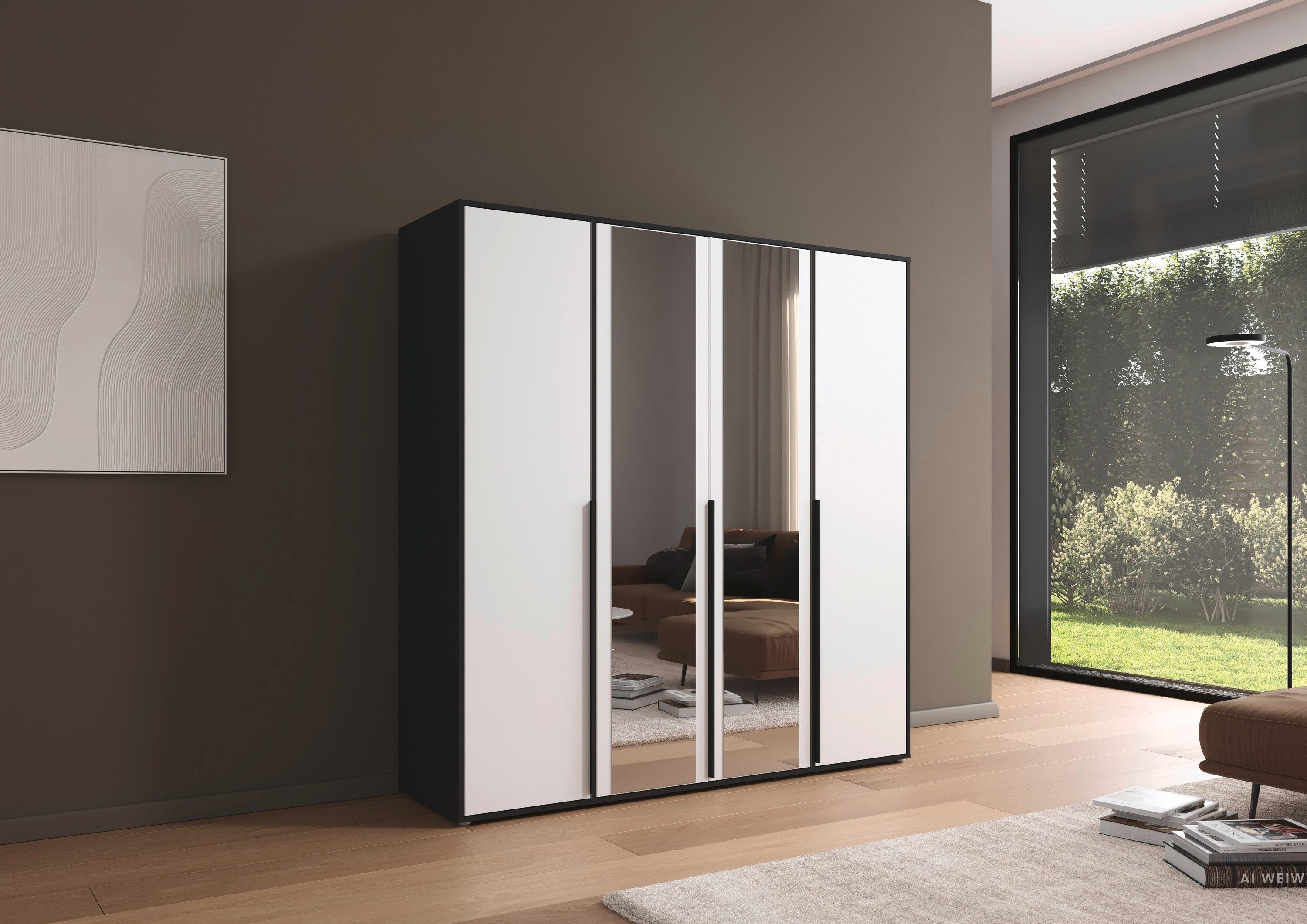 rauch Draaideurkast Kledingkast Kast Garderobe Wasmand NAGATA met Spiegel und modernen stangengriffen in graumetallic topseller made in germany
