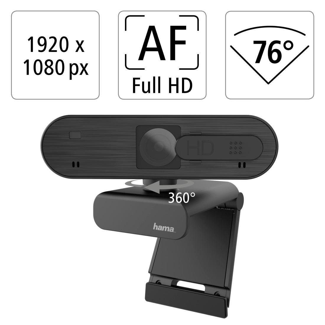 Hama Full HD-webcam PC webcam voor laptop, PC, streamen, chatten met microfoon, Windows, Mac