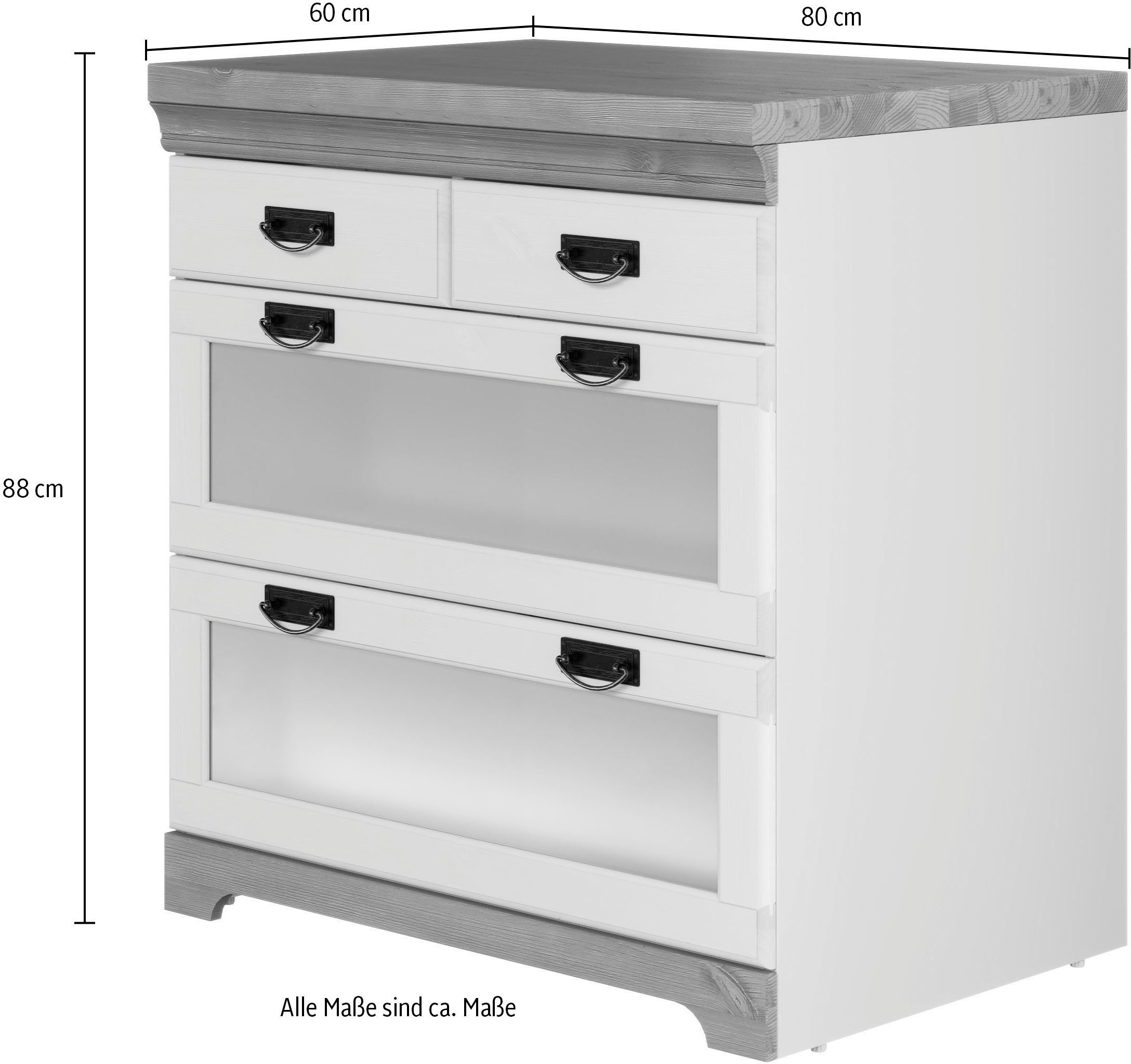 Home affaire Onderkast Rügen Breedte 80 cm, massief grenen, lades met glas-inzet