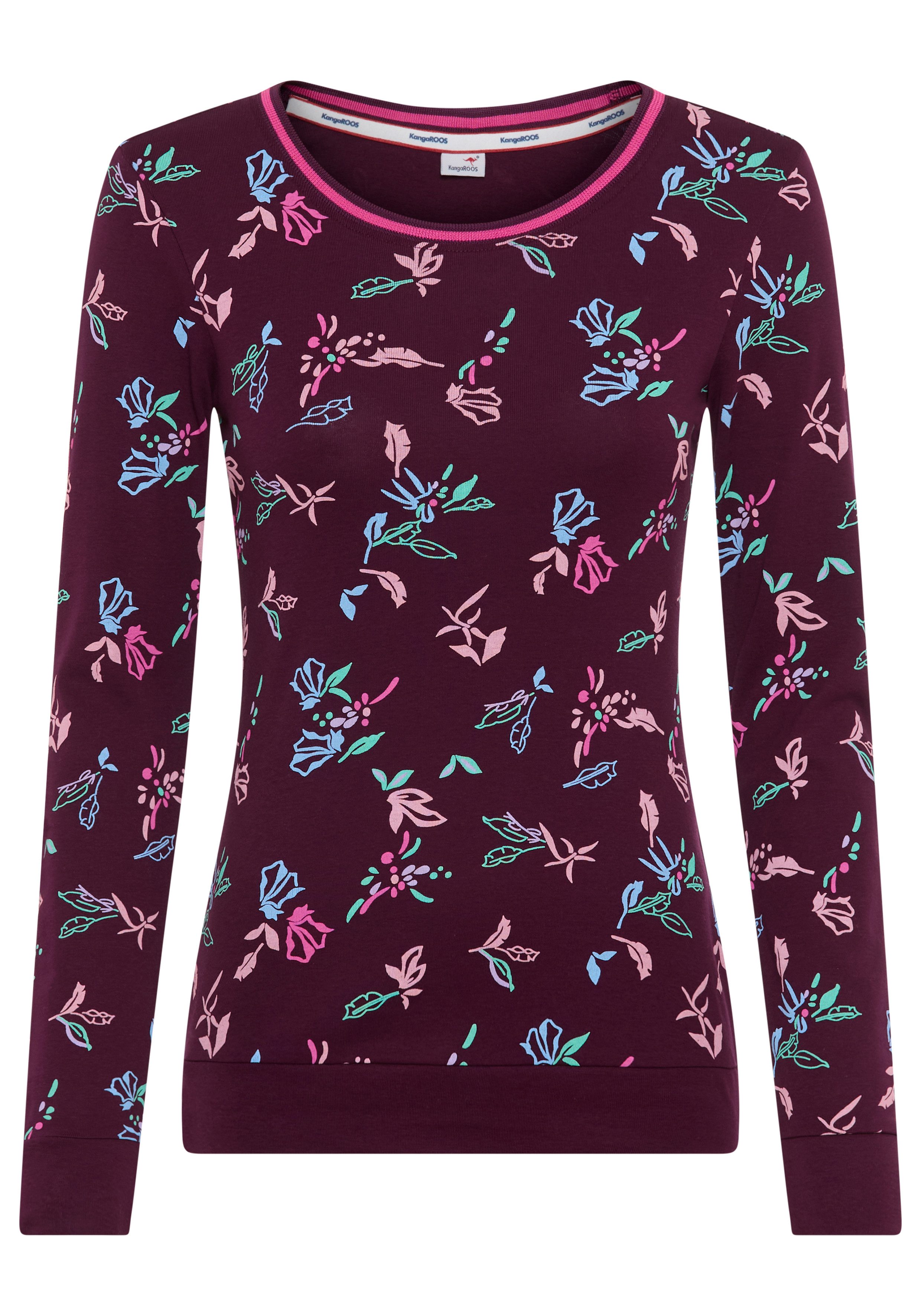 KangaROOS Shirt met lange mouwen met allover-print en contrastdetails