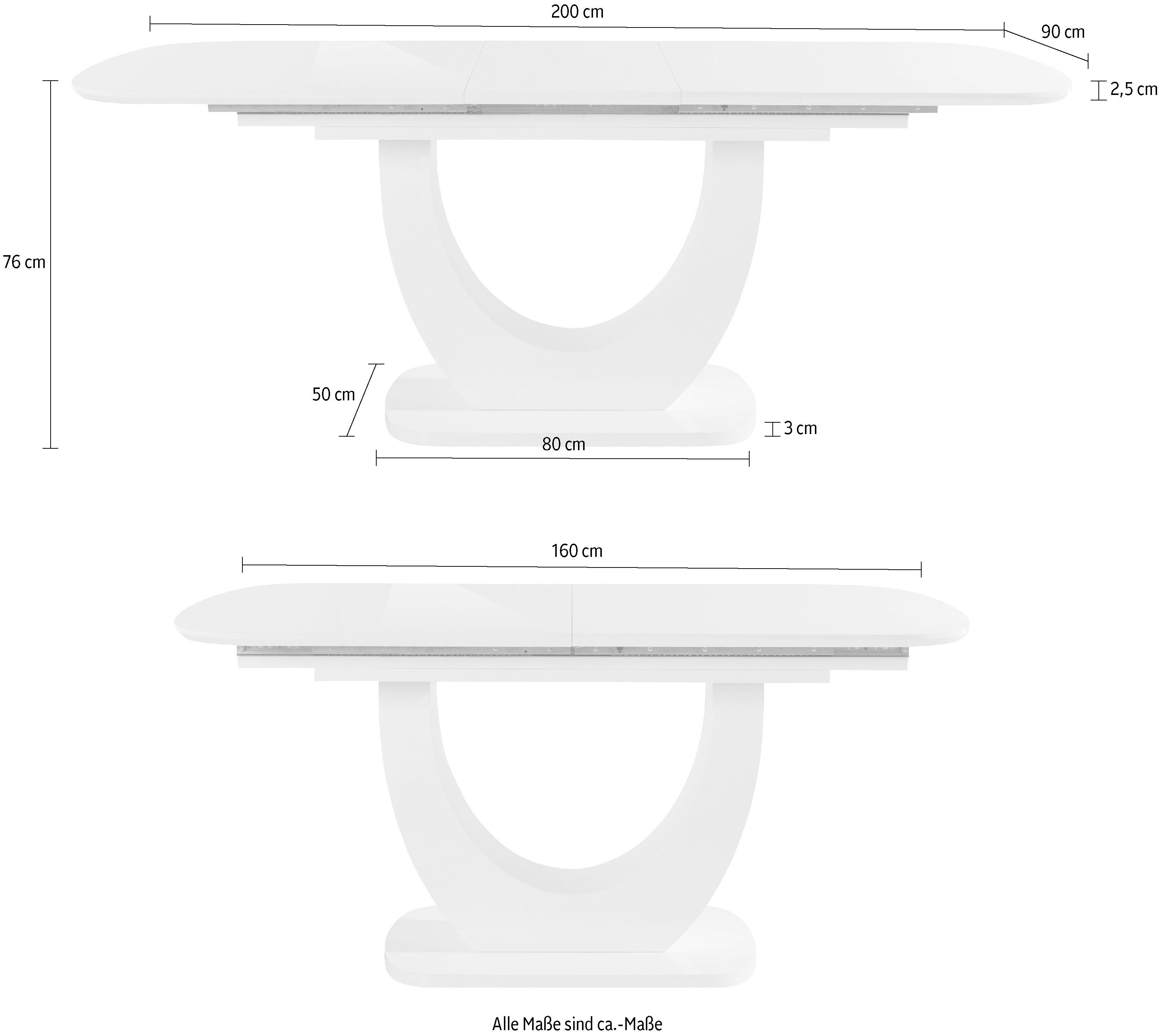 INOSIGN Eettafel Nia inclusief inlegblad, met een hoogglans-look, breedte 160-200 cm