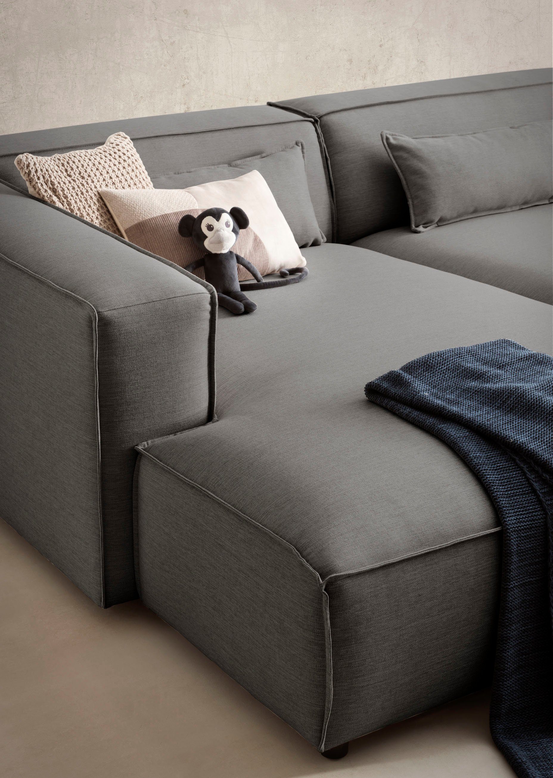 LeGer Home by Lena Gercke Hoekbank PIARA XXL, L-vorm met slaapfunctie, Big-sofa in cord of linnenlook Hocker verstelbaar tot slaapbank (krokodillenverbinder), diepe zitting