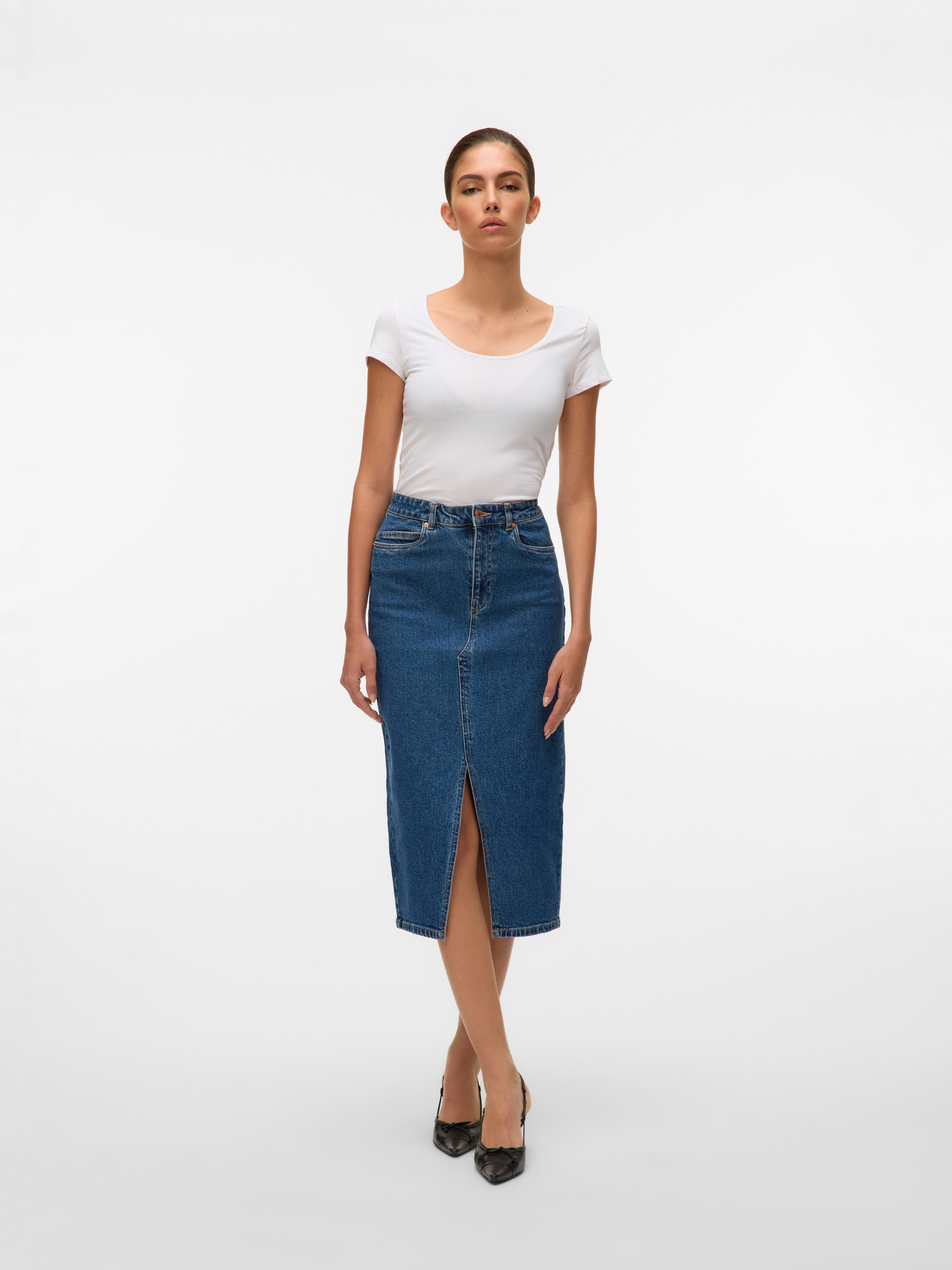 Vero Moda Maxirok VMVERI HR CALF DENIM SKIRT GA NOOS