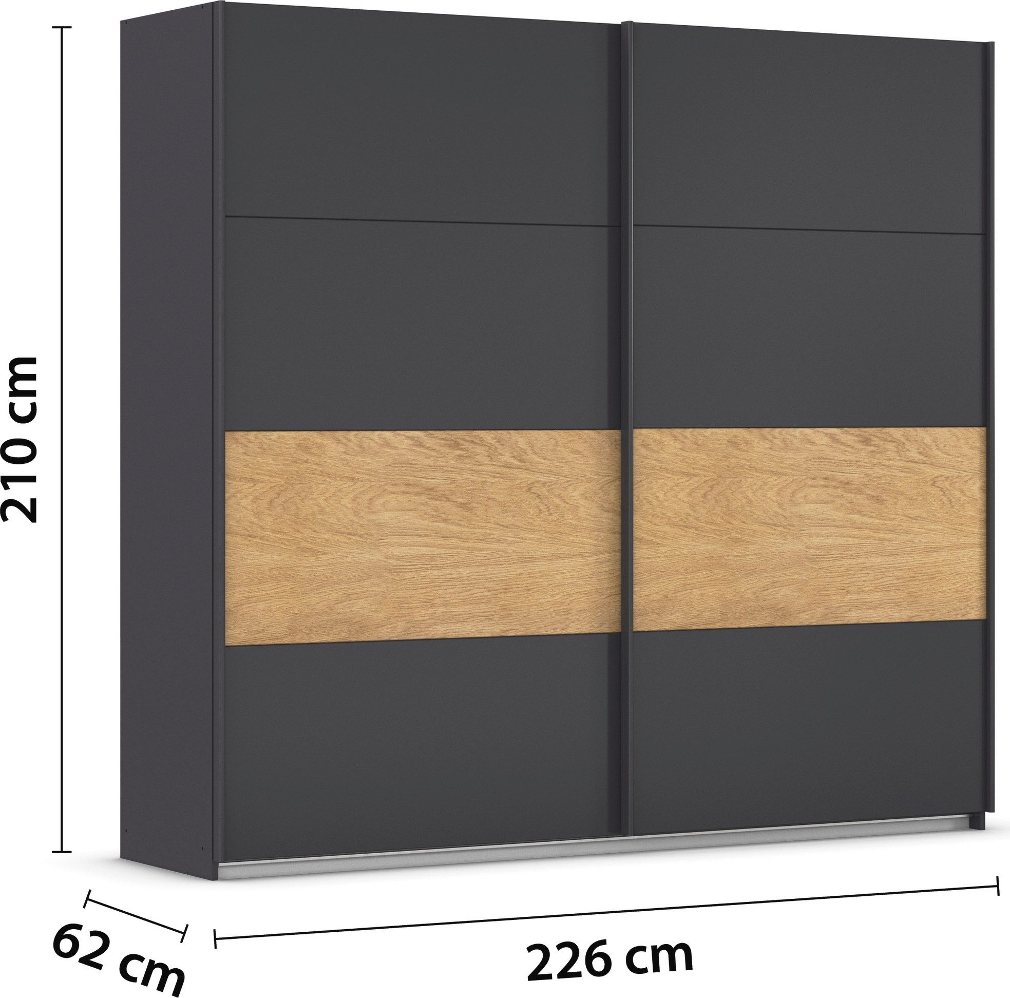 rauch Schuifdeurkast Kledingkast Kast Garderobe Slaapkamerkast MALVA Buikband afgewerkt in geborsteld eikenfineer MADE IN GERMANY