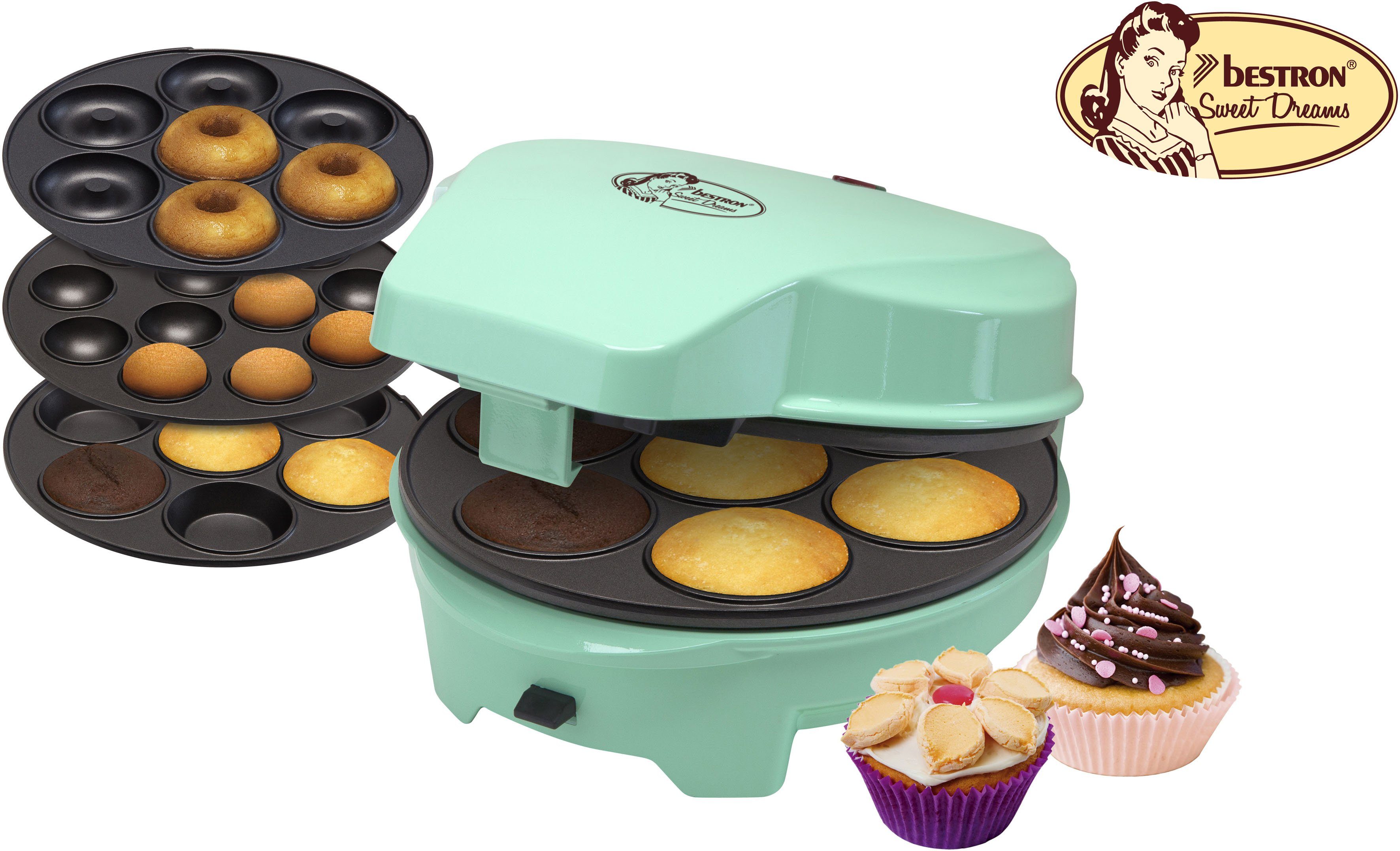 bestron Muffin maker ASW238 Sweet Dreams Retrodesign, met 3 vervangbare bakplaten, antiaanbaklaag