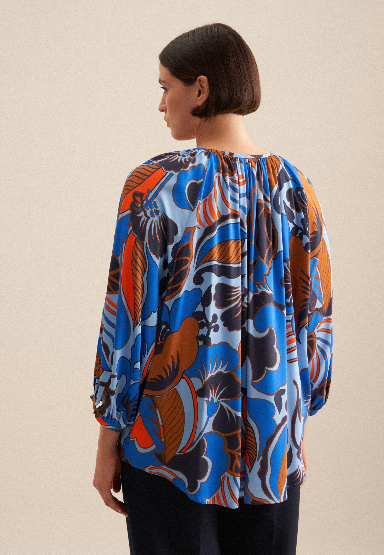 seidensticker Klassieke blouse Zwarte roos Tuniek bloemmotief