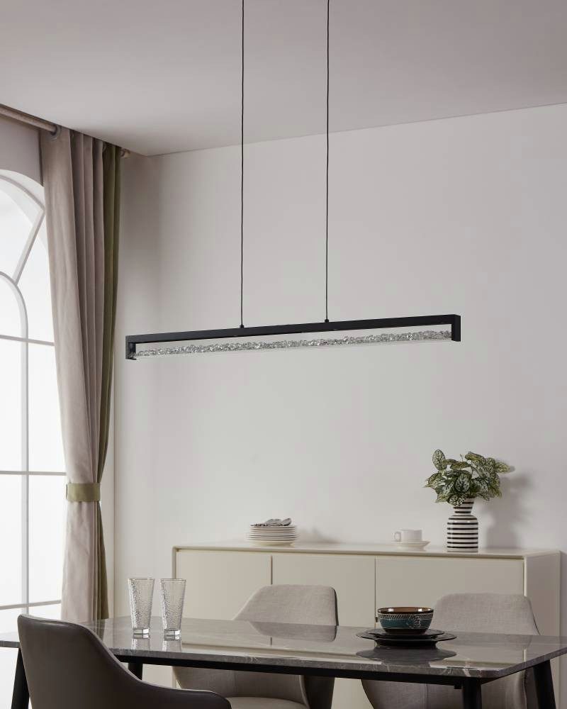 EGLO Hanglamp CARDITO 1 Hanglamp, metaal in zwart met heldere glas-kristallen, dimbaar (1 stuk)