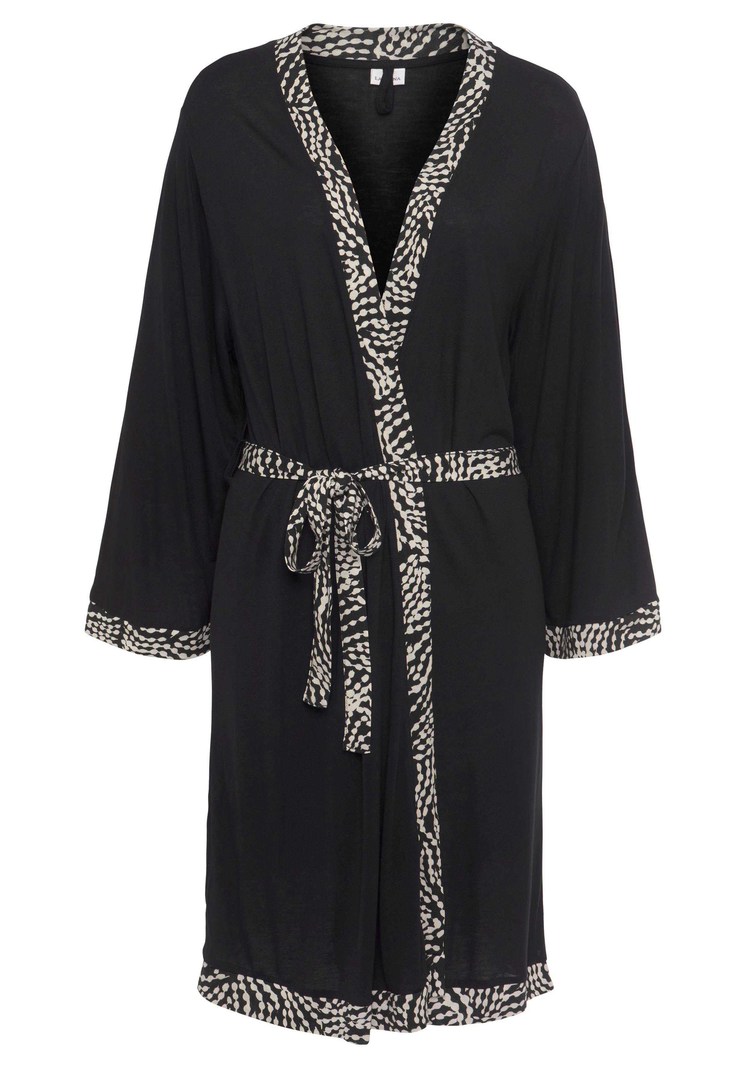 Lascana Kimono met gemusterde contrastbies