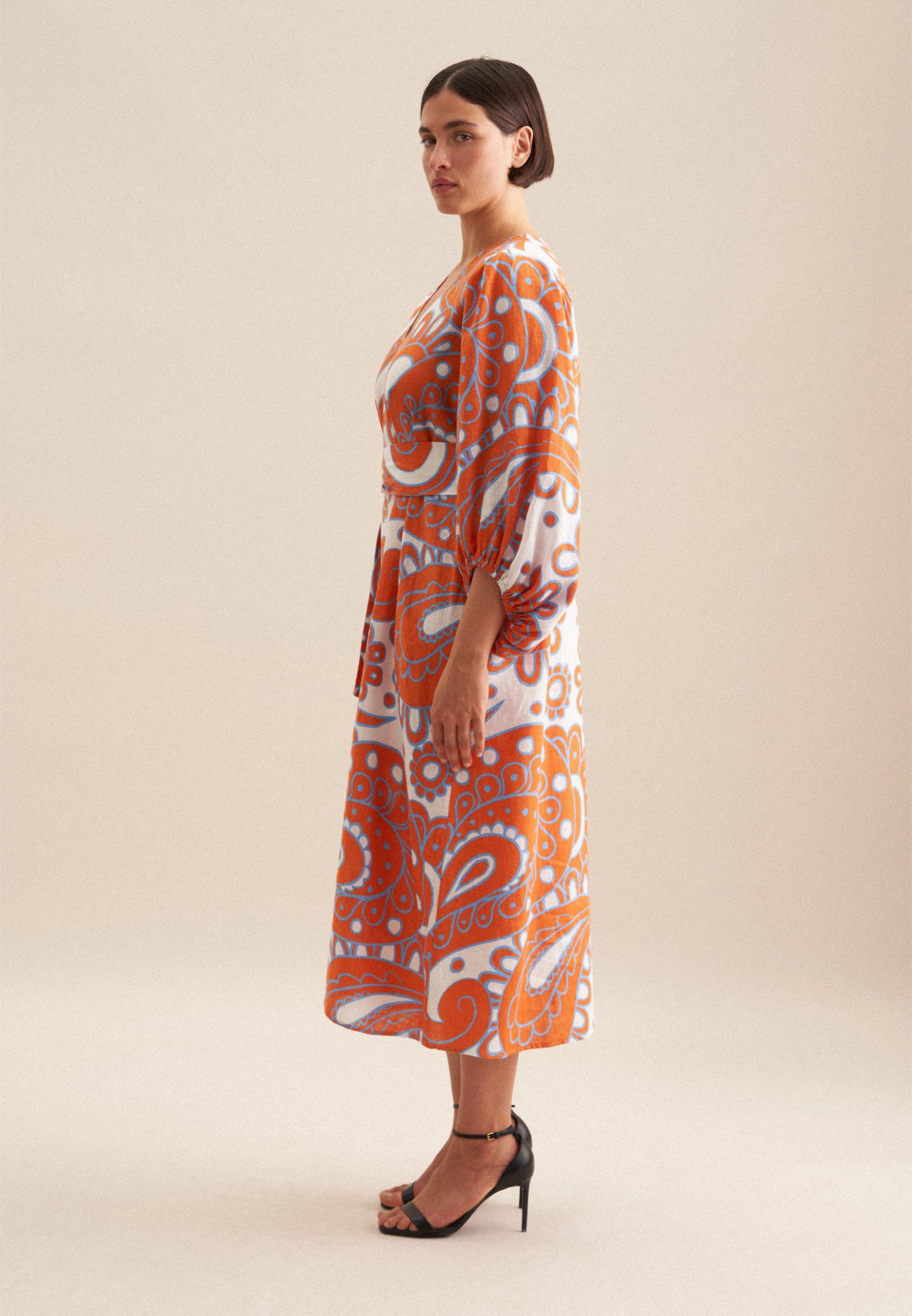 seidensticker Zomerjurk Zwarte roos 3/4-mouw v-hals paisley