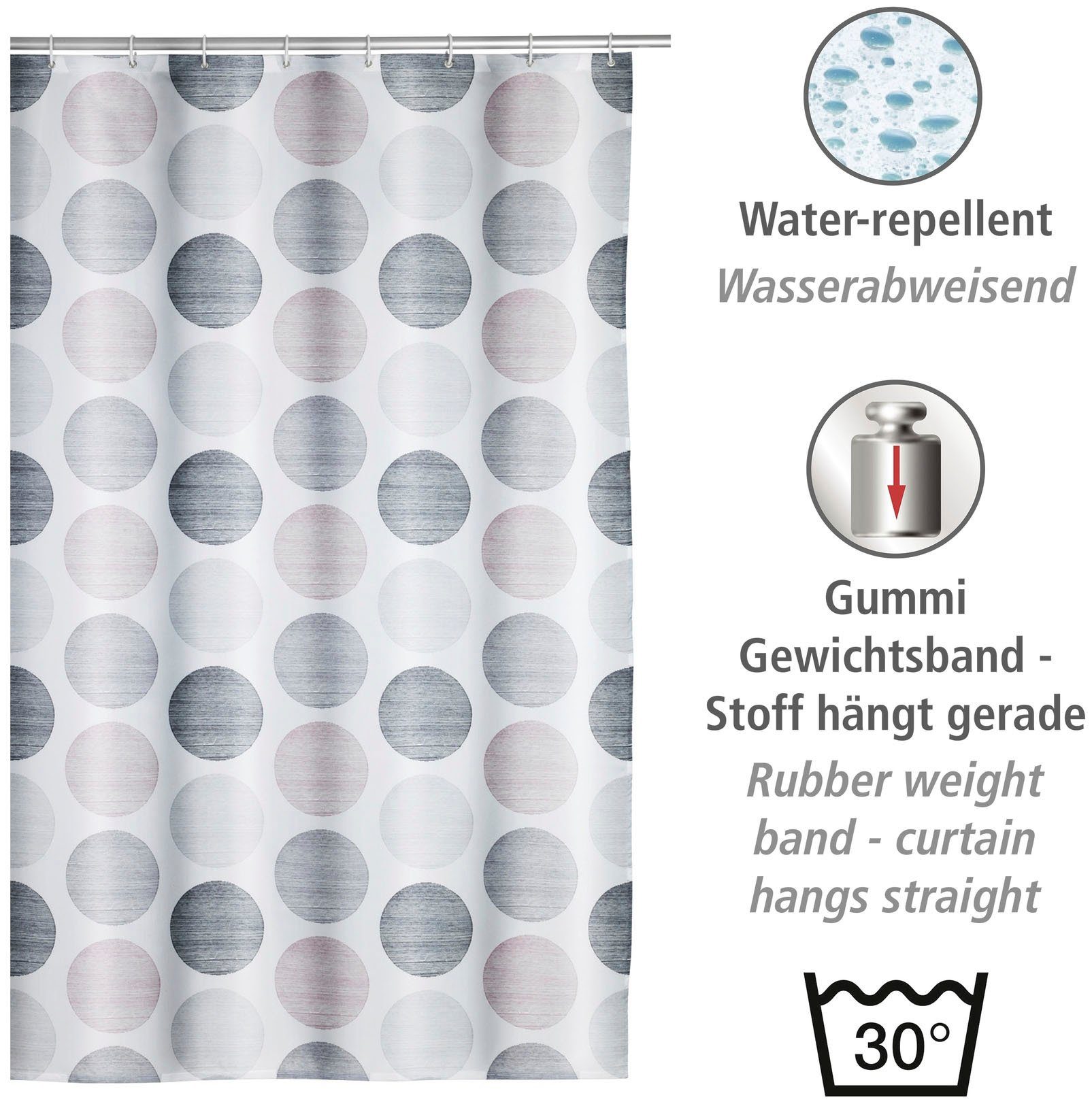 WENKO Douchegordijn Pastel Dots Hoogte 200 cm, met stippen-patroon