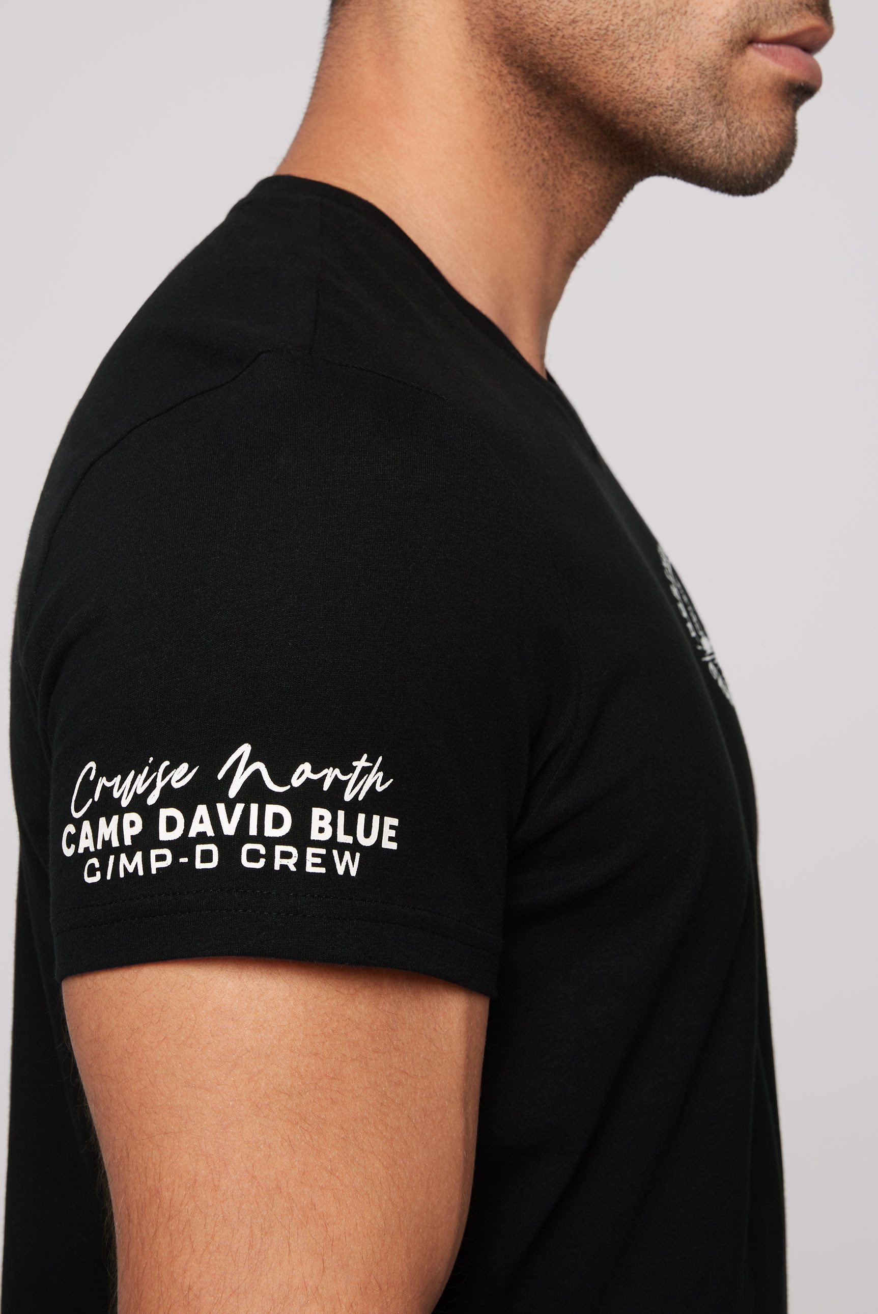 CAMP DAVID Shirt met V-hals met maritieme prints