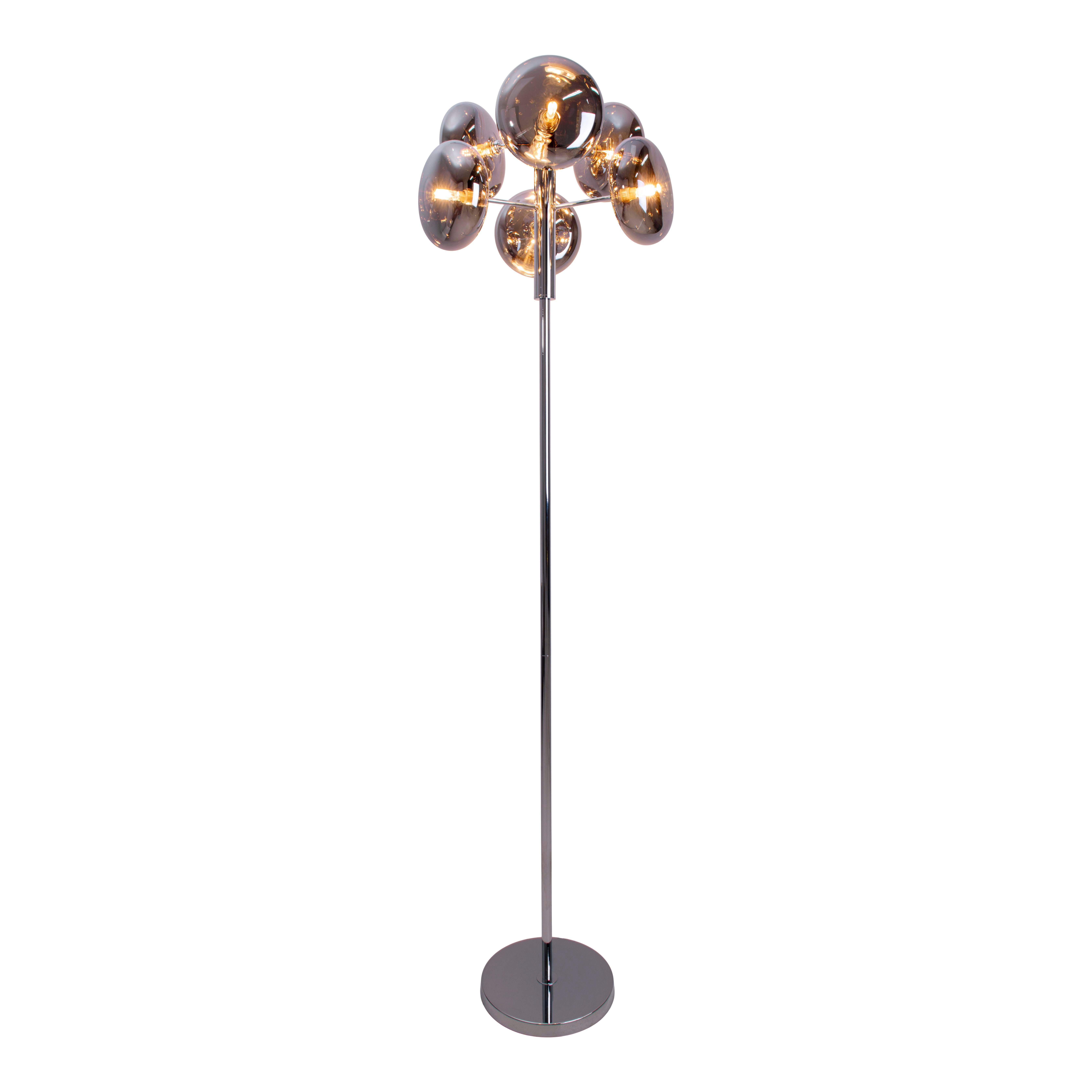 näve Staande lamp ORION 6-armig, g9, glazen kappen rook/chroom, toevoer 200cm met voetenschakelaar (1 stuk)