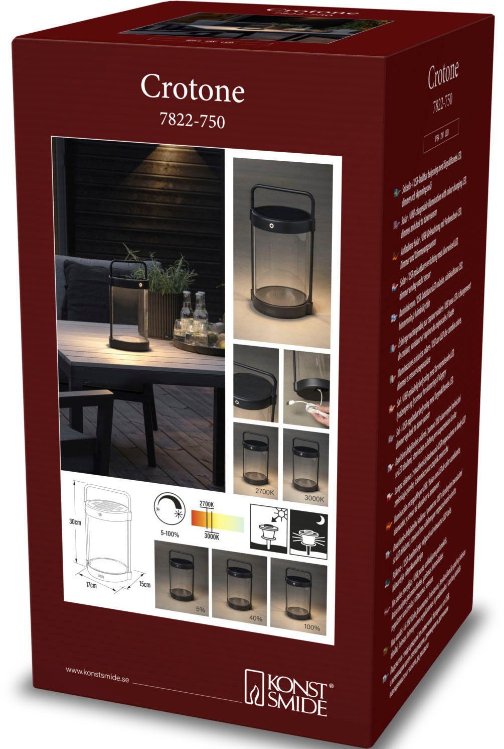 KONSTSMIDE Led lantaarn Crotone Crotone LED solar/USB-lantaarn zwart, dimbaar, schemering (2 stuks)