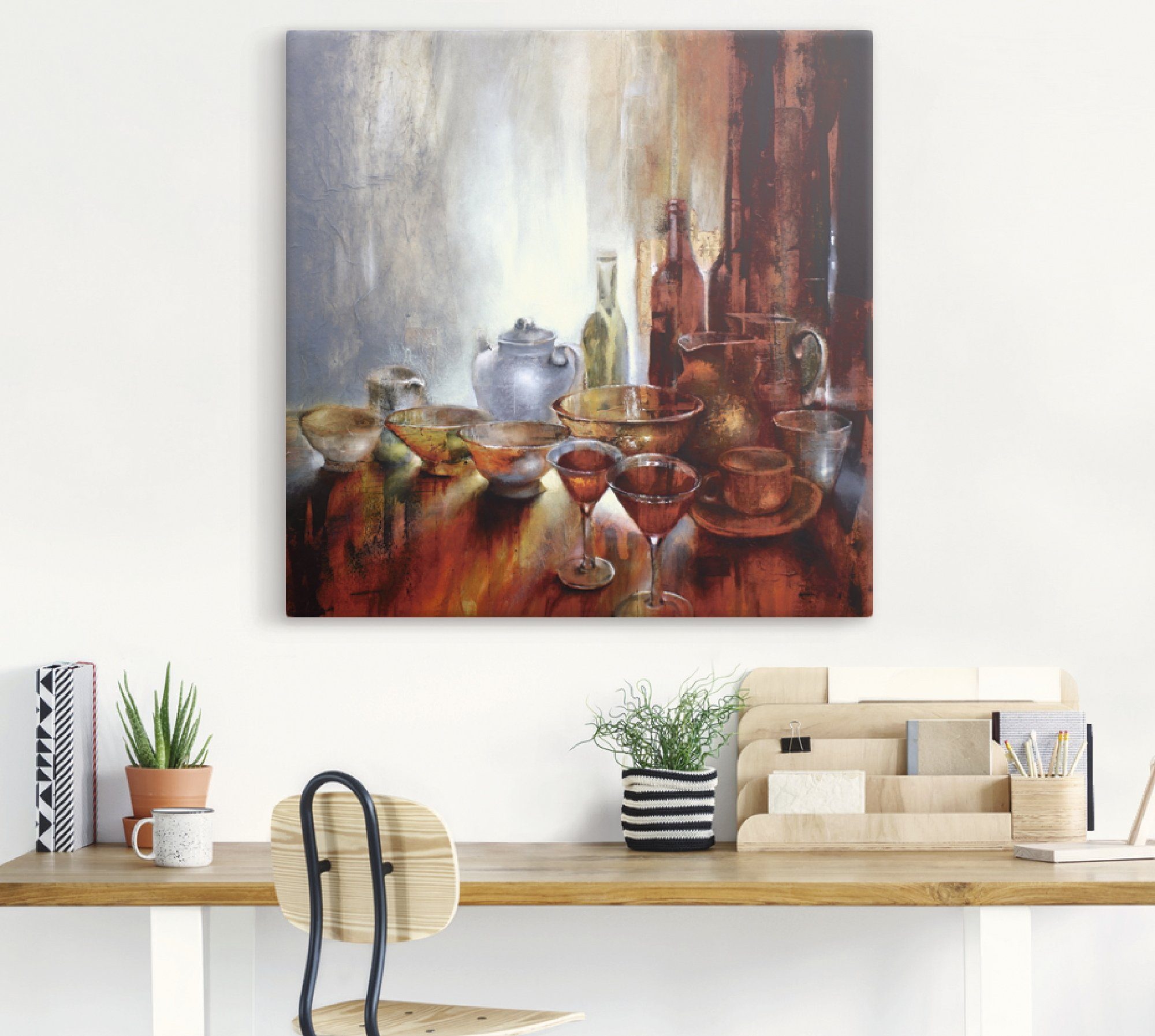 Artland Artprint Stilleven met grijze theepot als artprint van aluminium, artprint op linnen, muursticker of poster in verschillende maten