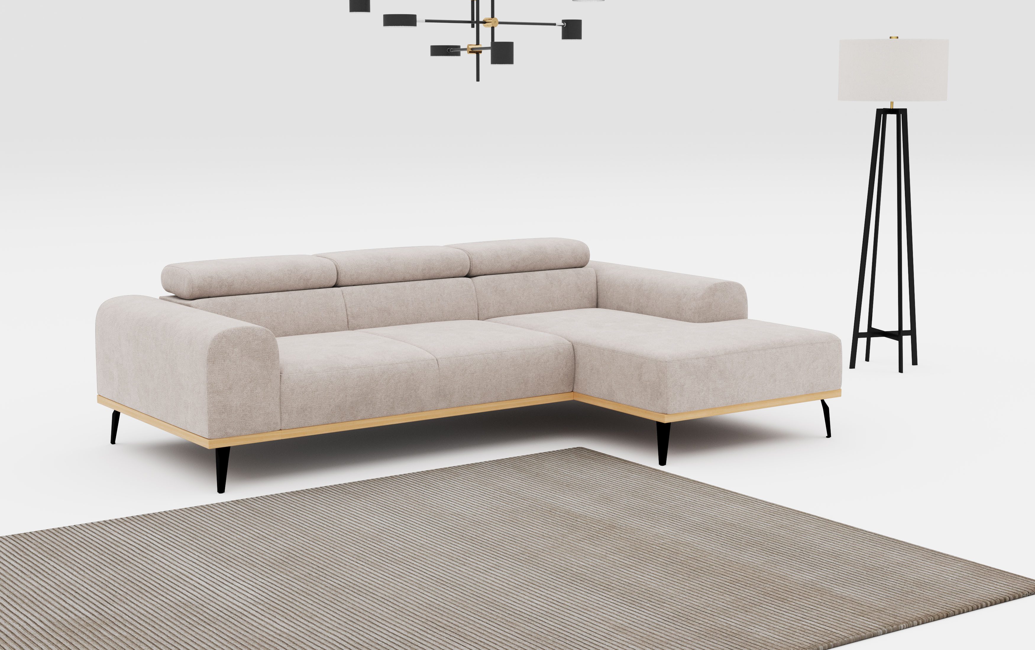 Places of Style Hoekbank Carlo L-vorm met hoofdeinde-verstelling & houten frame-look, optionele relaxfunctie