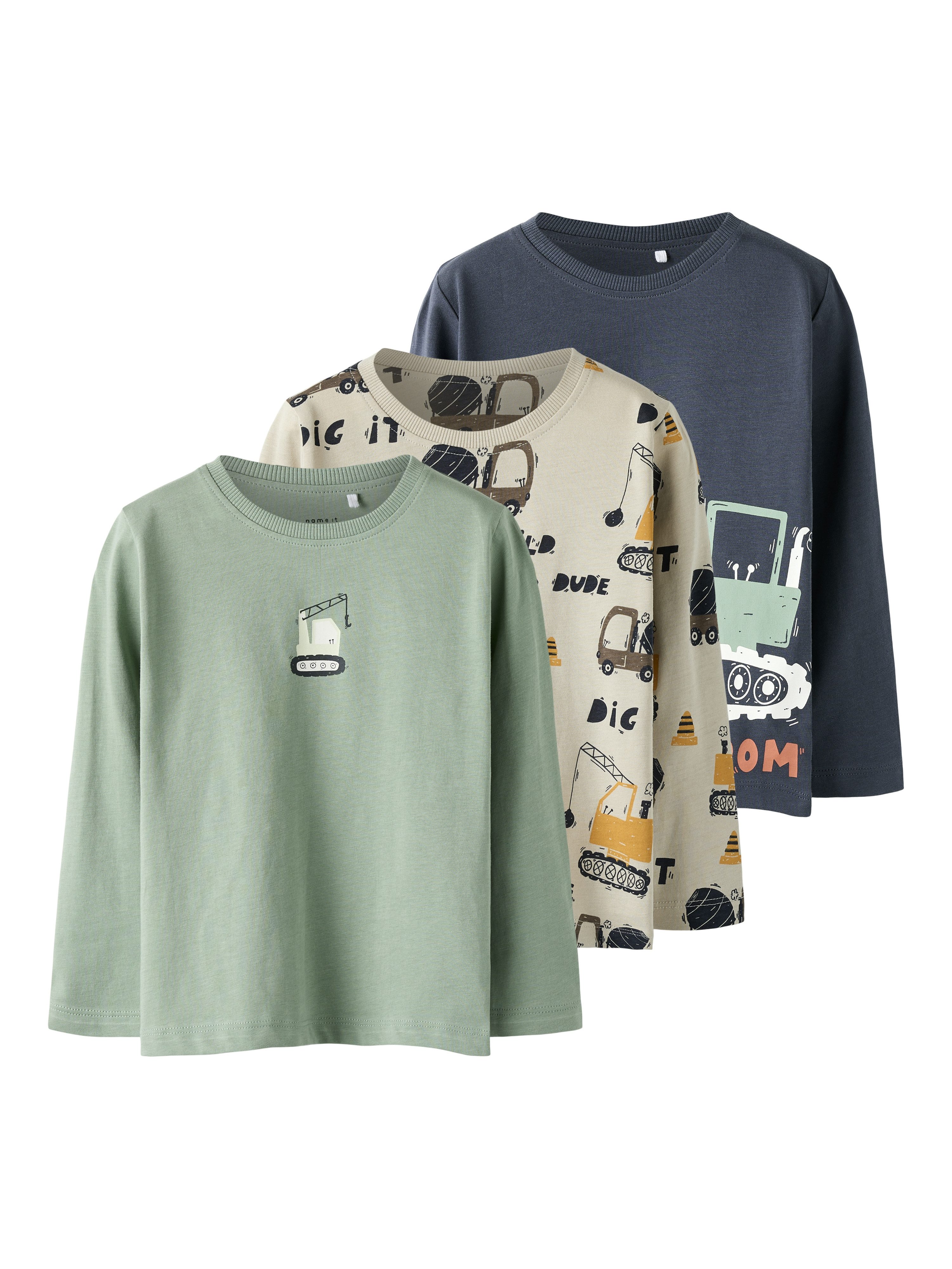 Name It Shirt met lange mouwen NMMNIKO 3P LS TOP (set, 3-delig) jongens shirts met lange mouwen maat 98 groen