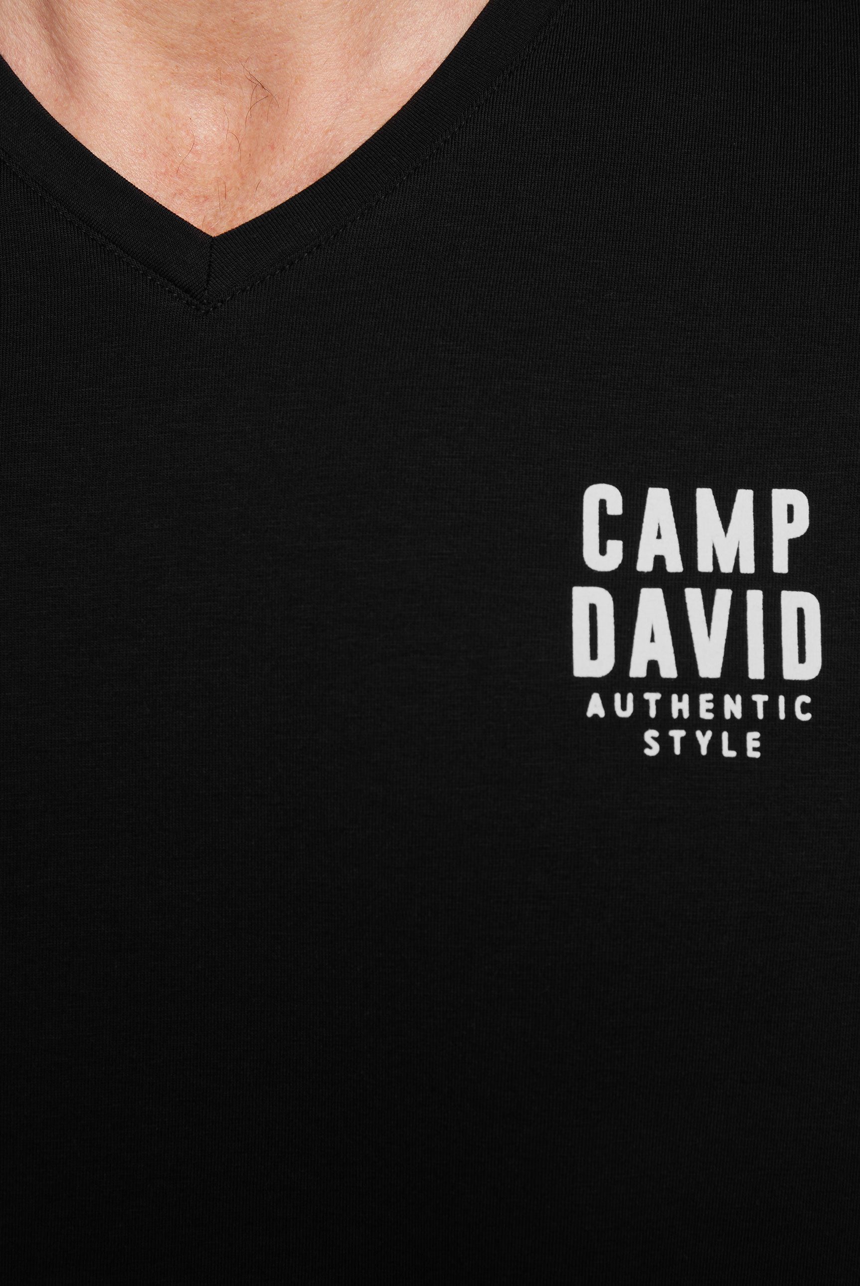 CAMP DAVID Shirt met V-hals met logoprint op borsthoogte
