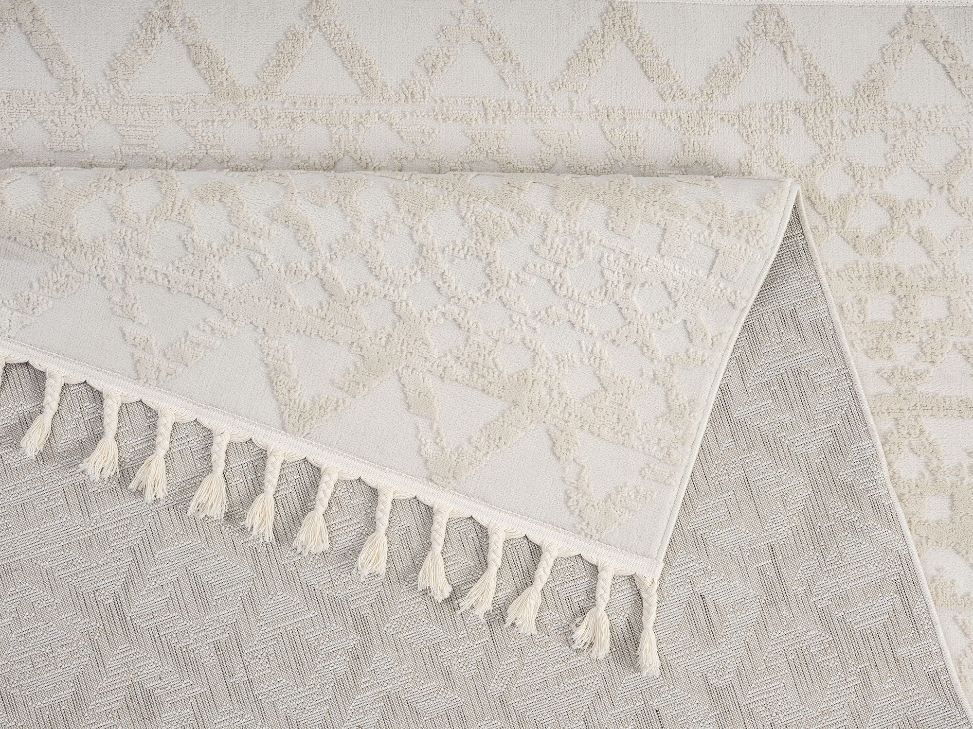my home Vloerkleed Ribeyret met franjes, hoog-laag structuur, wol-look, boho-stijl, woonkamer