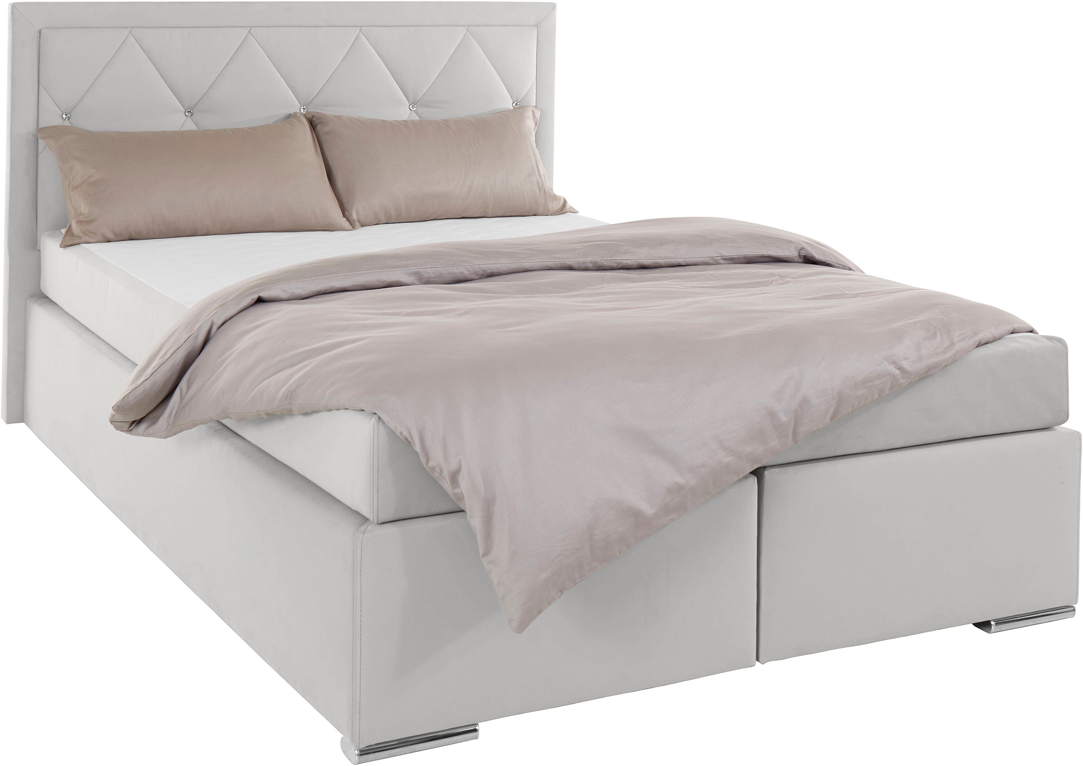 Leonique Boxspring Alfie, bestseller, optioneel met bedlade met strassteentjes in het hoofdbord, h2, h3 en h4 ter keuze