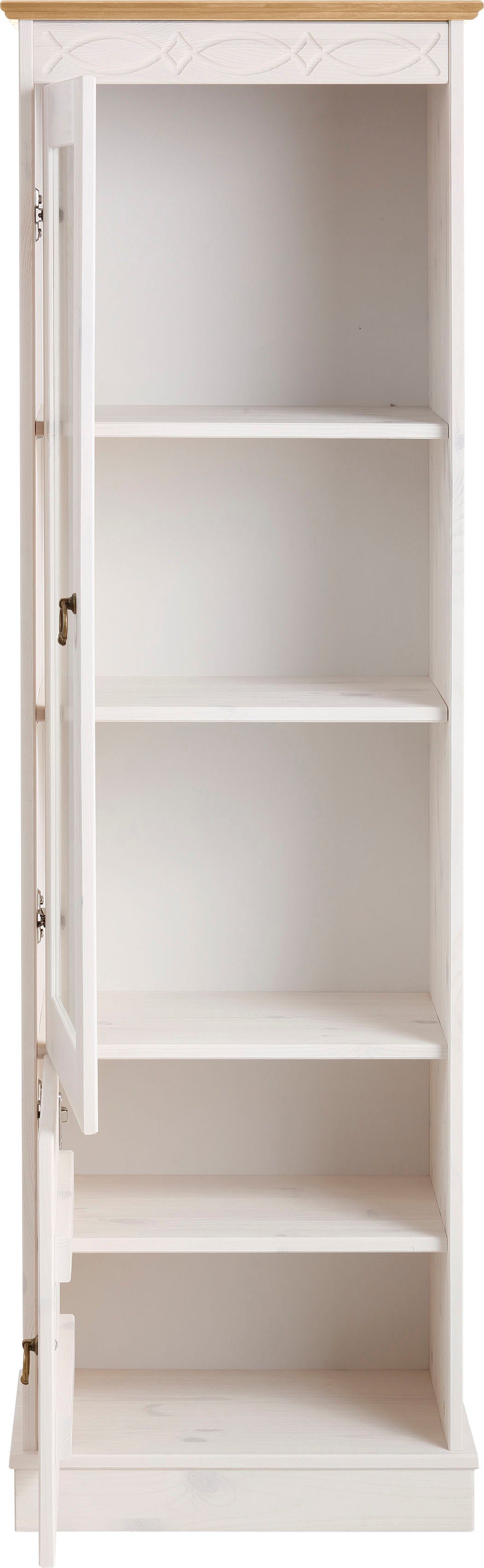 Home affaire Vitrinekast Indra van massief dennenhout, fsc®, 2-delig, hoogte 145 cm, discreet ornament