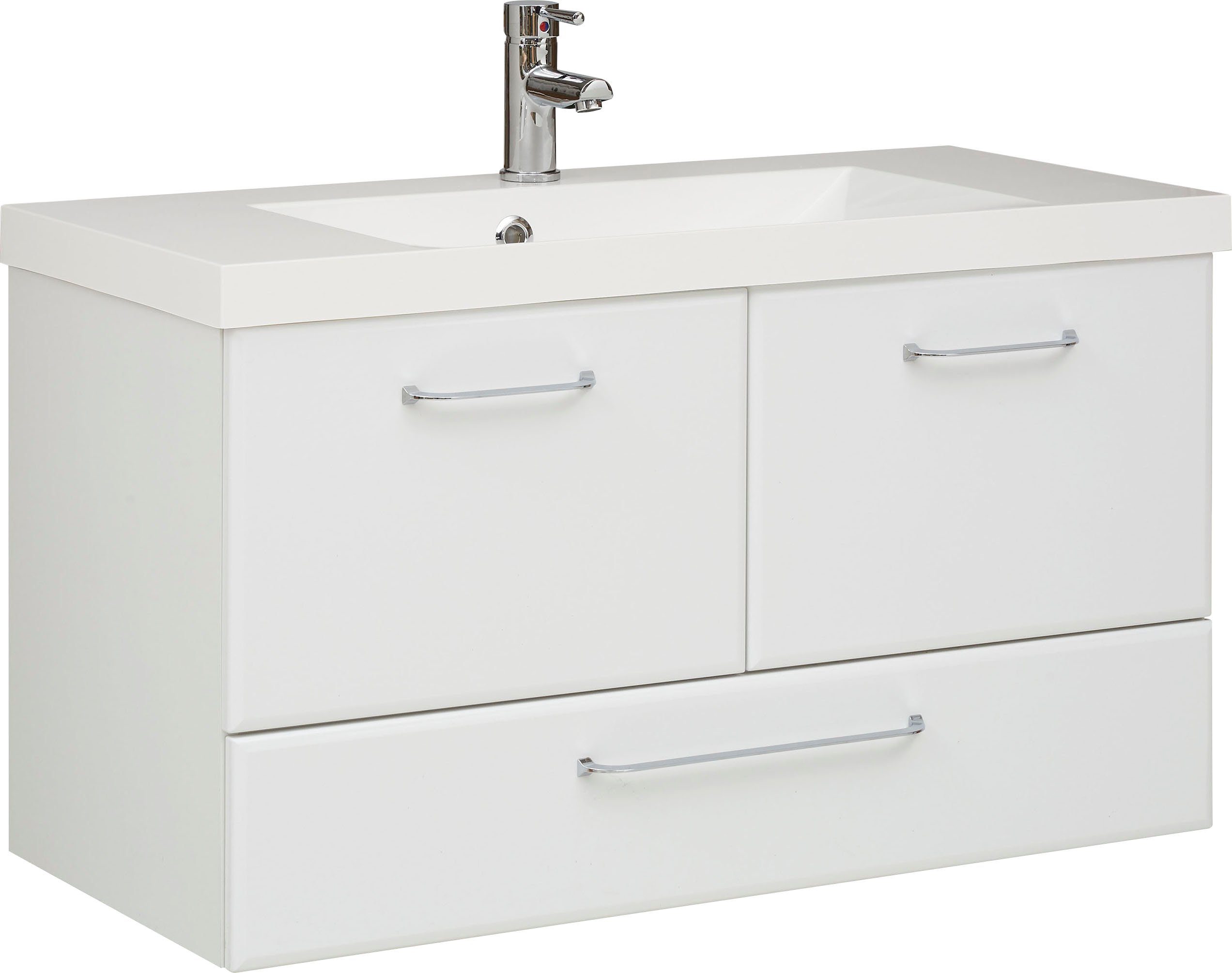 Saphir Wastafelonderkast Quickset mineralenmarmer wastafel met onderkast, 99 cm breed Wastafelmeubel, grepen glanzend chroom, inclusief deurdemper, 2