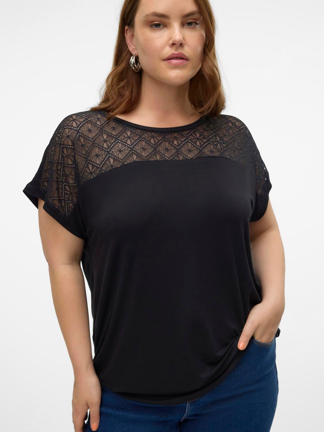 Vero Moda Curve Kanten shirt VMCANNE SS O-NECK LACE TOP JRS NOOS CUR