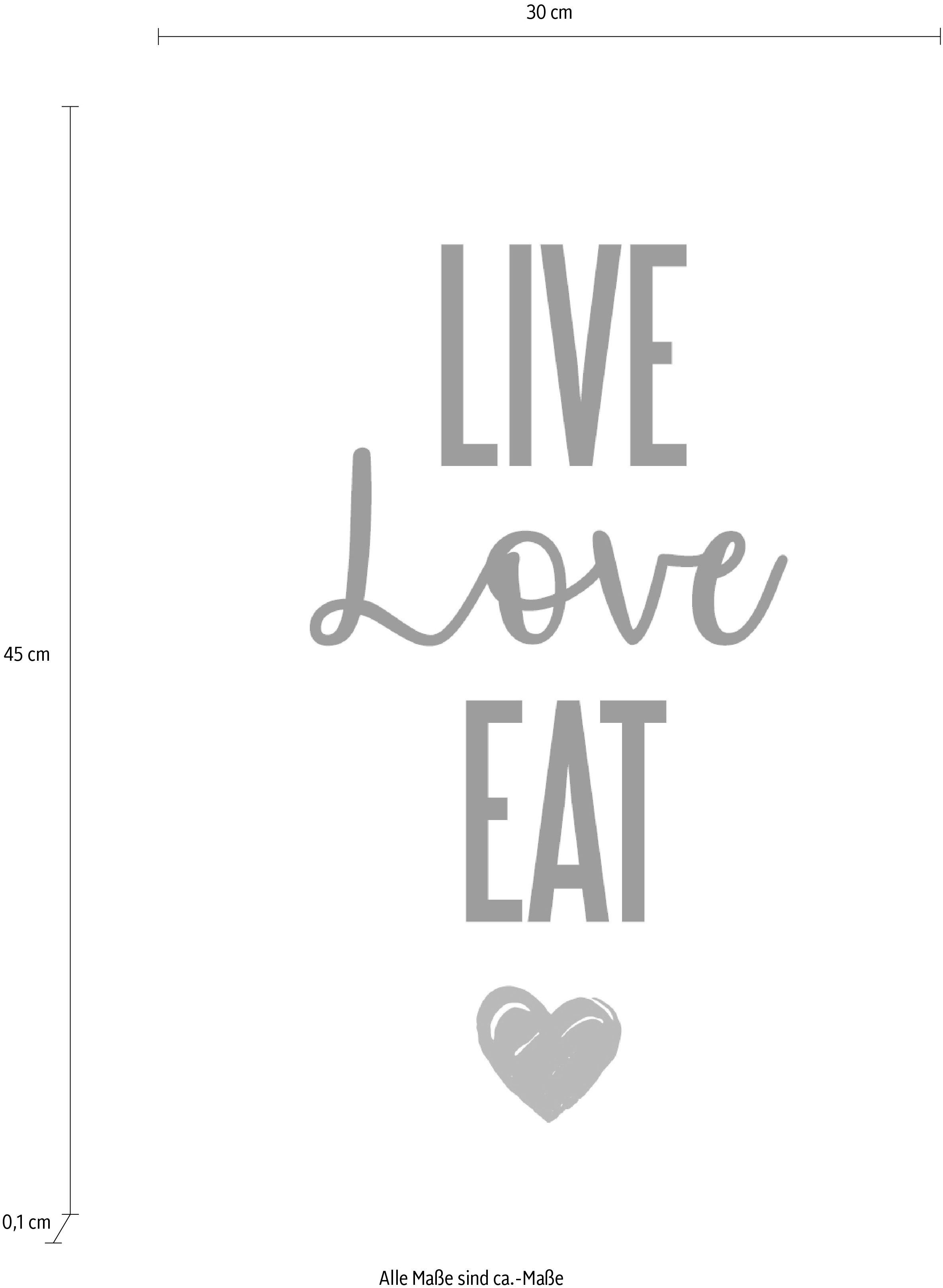 queence Sierobject voor aan de wand LIVE LOVE EAT Stalen bord, blikken bord, spreuk, grappig, wanddecoratie, retro, 20x30cm