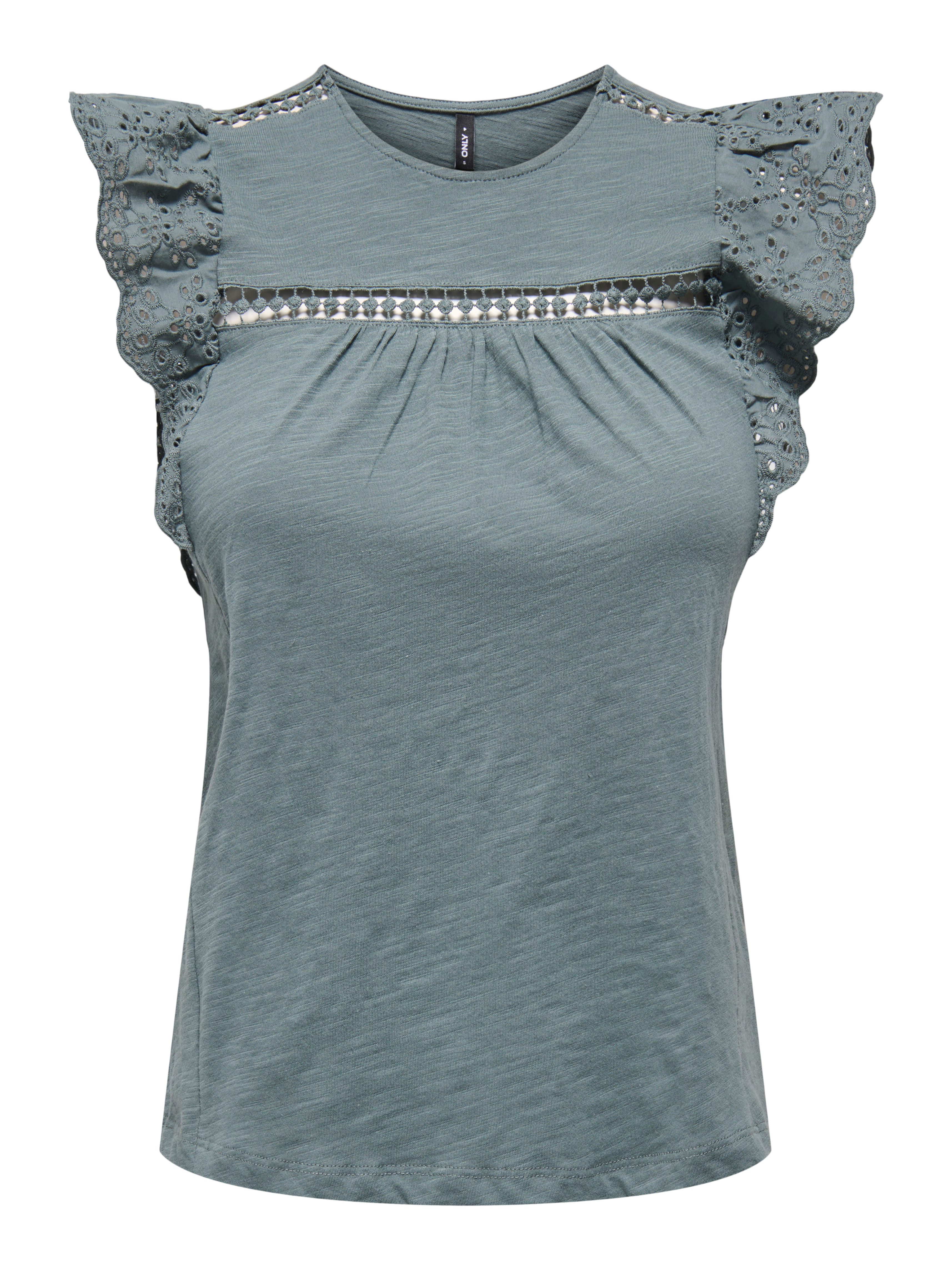 Only Shirt met korte mouwen ONLLEA S/L FRILL MIX TOP JRS