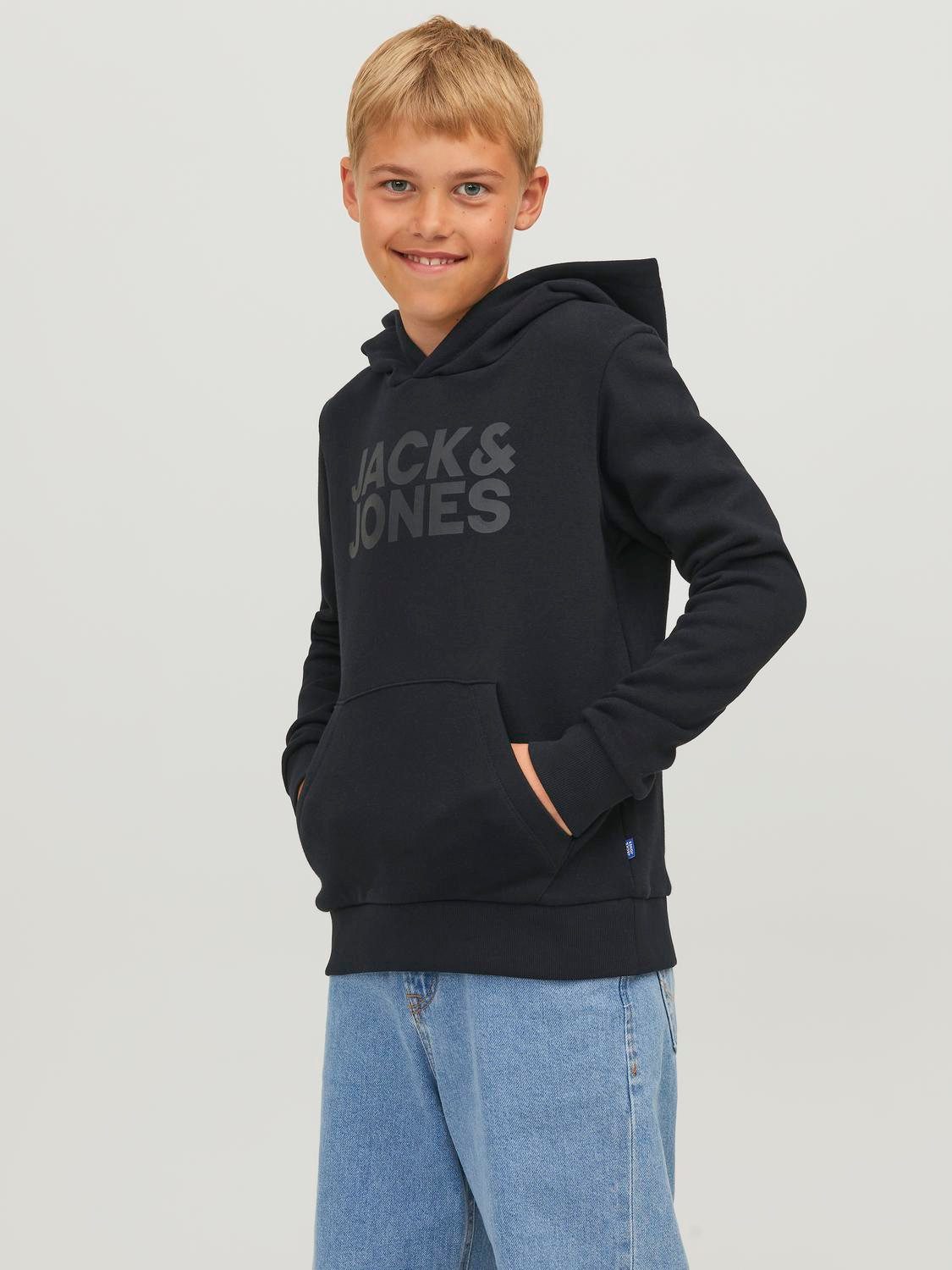 Jack & Jones Junior Hoodie JJECORP LOGO SWEAT HOOD jongens sweatshirts maat 152 zwart