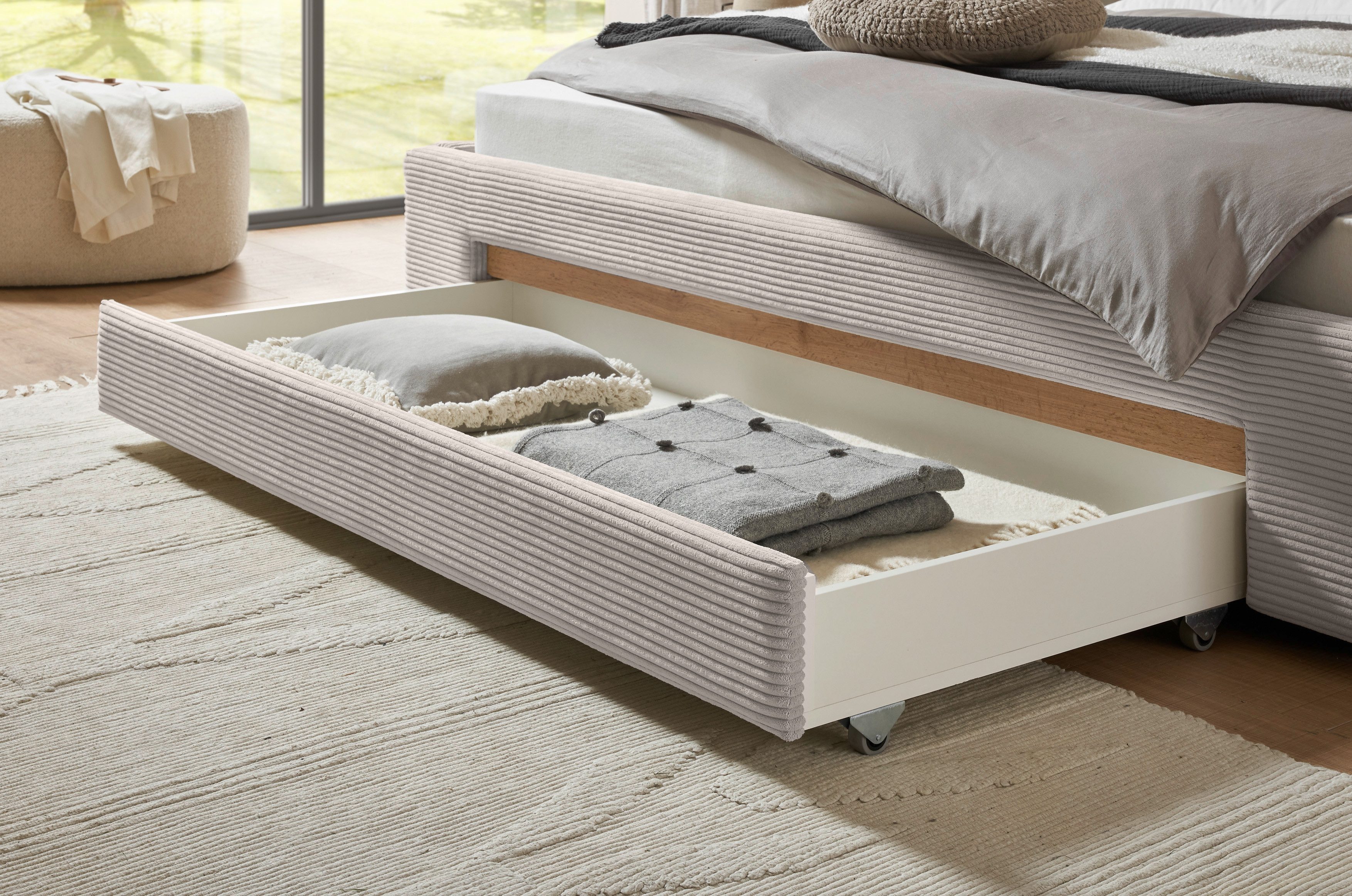 INOSIGN Gestoffeerd bed CiTY/GiRON, bedframe met bedlade, gestoffeerd opbergbed met hondenbed of opberglade, bekleding van corduroy of linnenlook