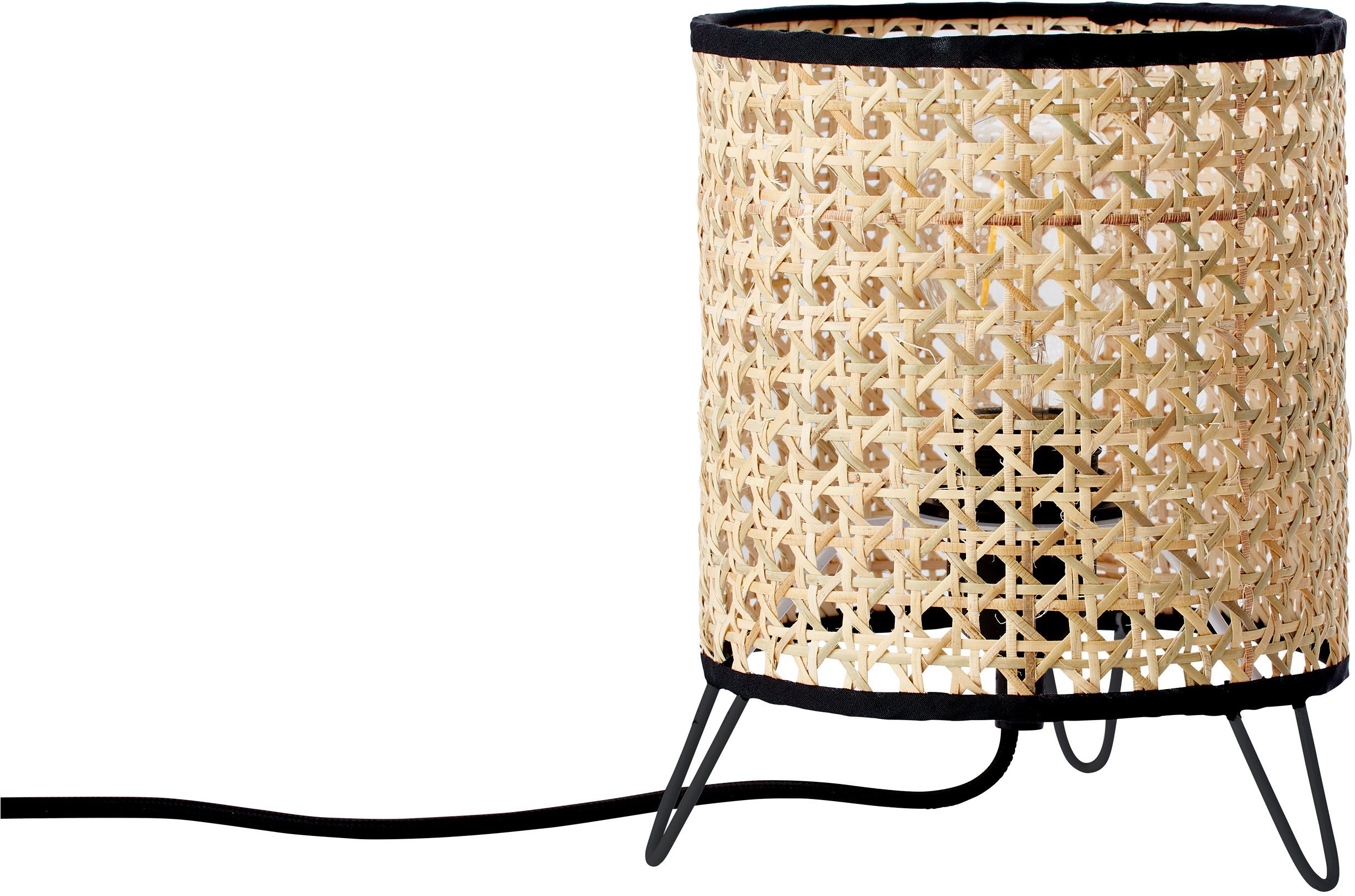 Brilliant Leuchten Tafellamp WILEY 21 cm hoogte, ø 17,5 cm, e27, metaal/rotan, hout licht/zwart (1 stuk)