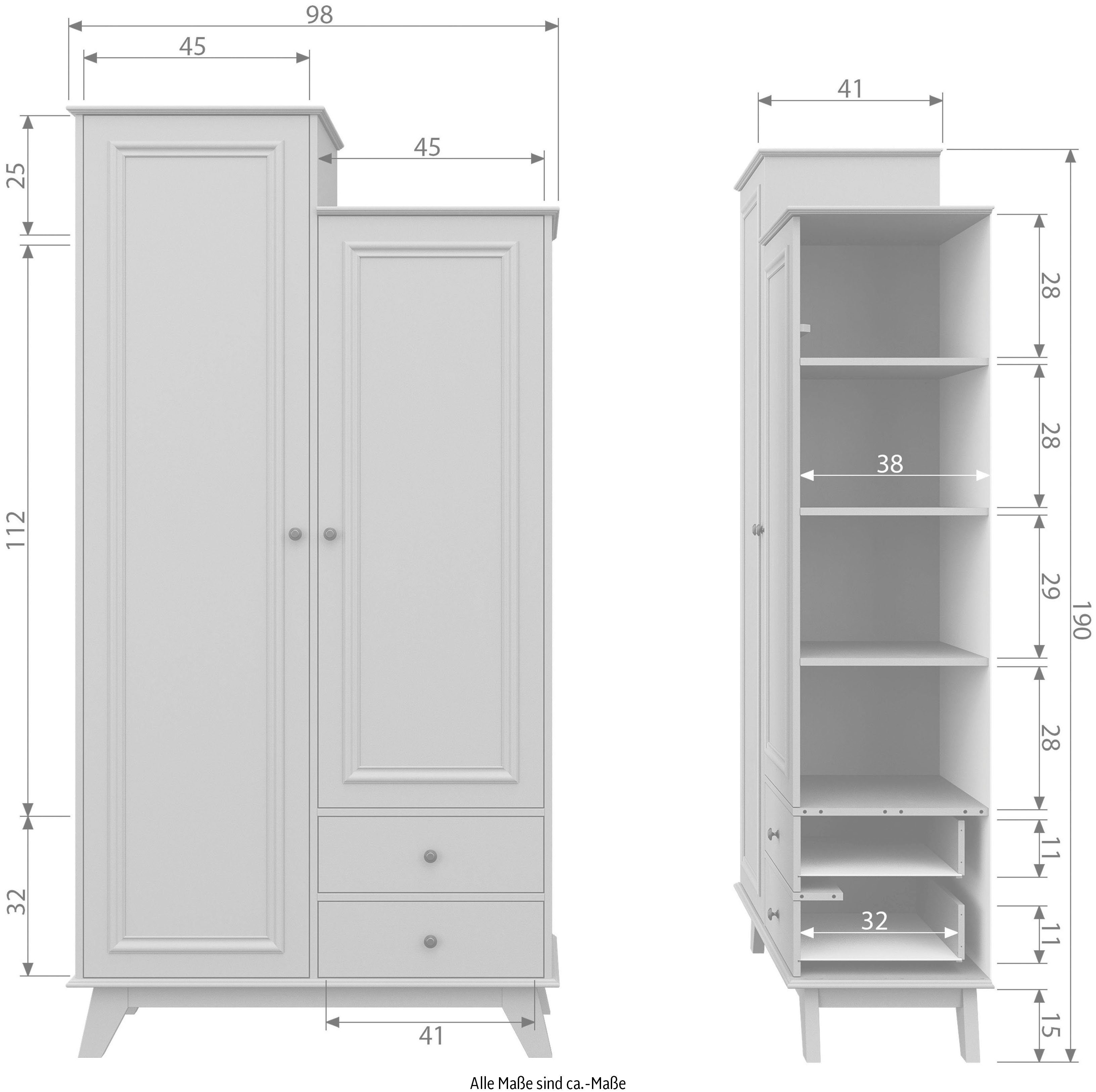 WOOOD Kledingkast Lily massief dennenhout, met kledingstang, h 190 cm x b 98 cm