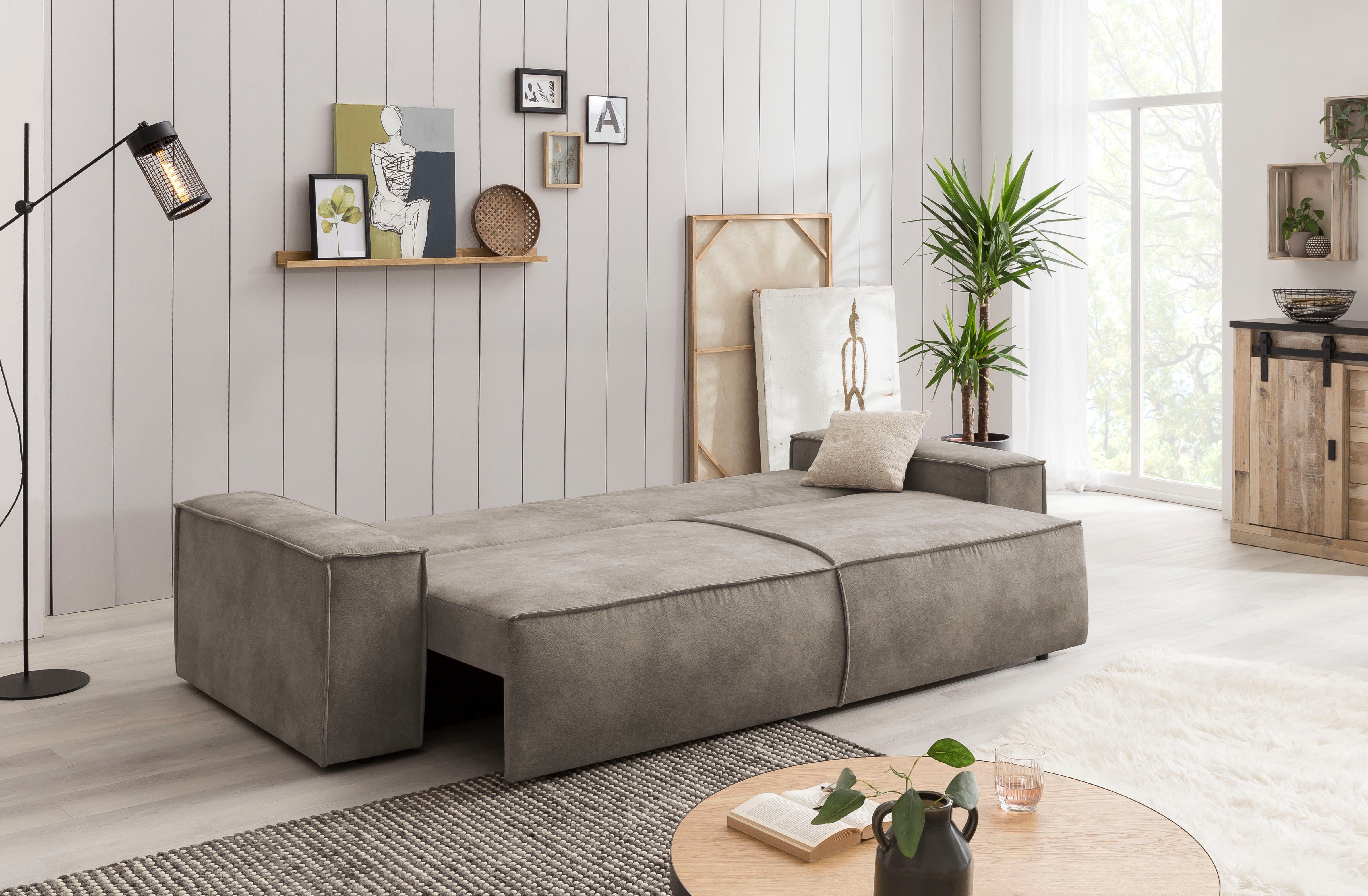 Home affaire 3-zitsbank SHERWOOD slaapbank (257 cm) ribfluweel, velours, vintage lederlook