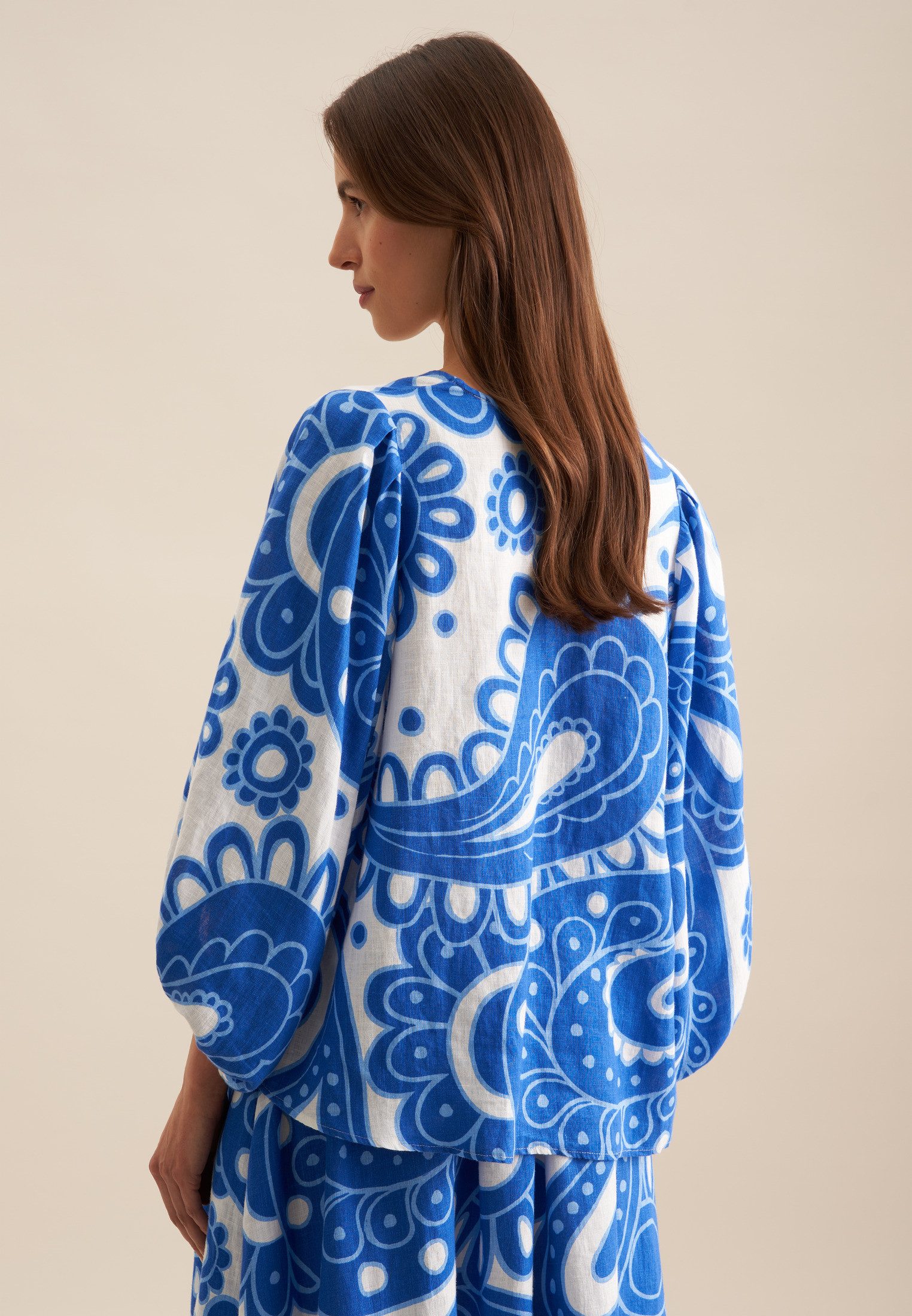 seidensticker Shirtblouse Zwarte roos 3/4-mouw v-hals paisley