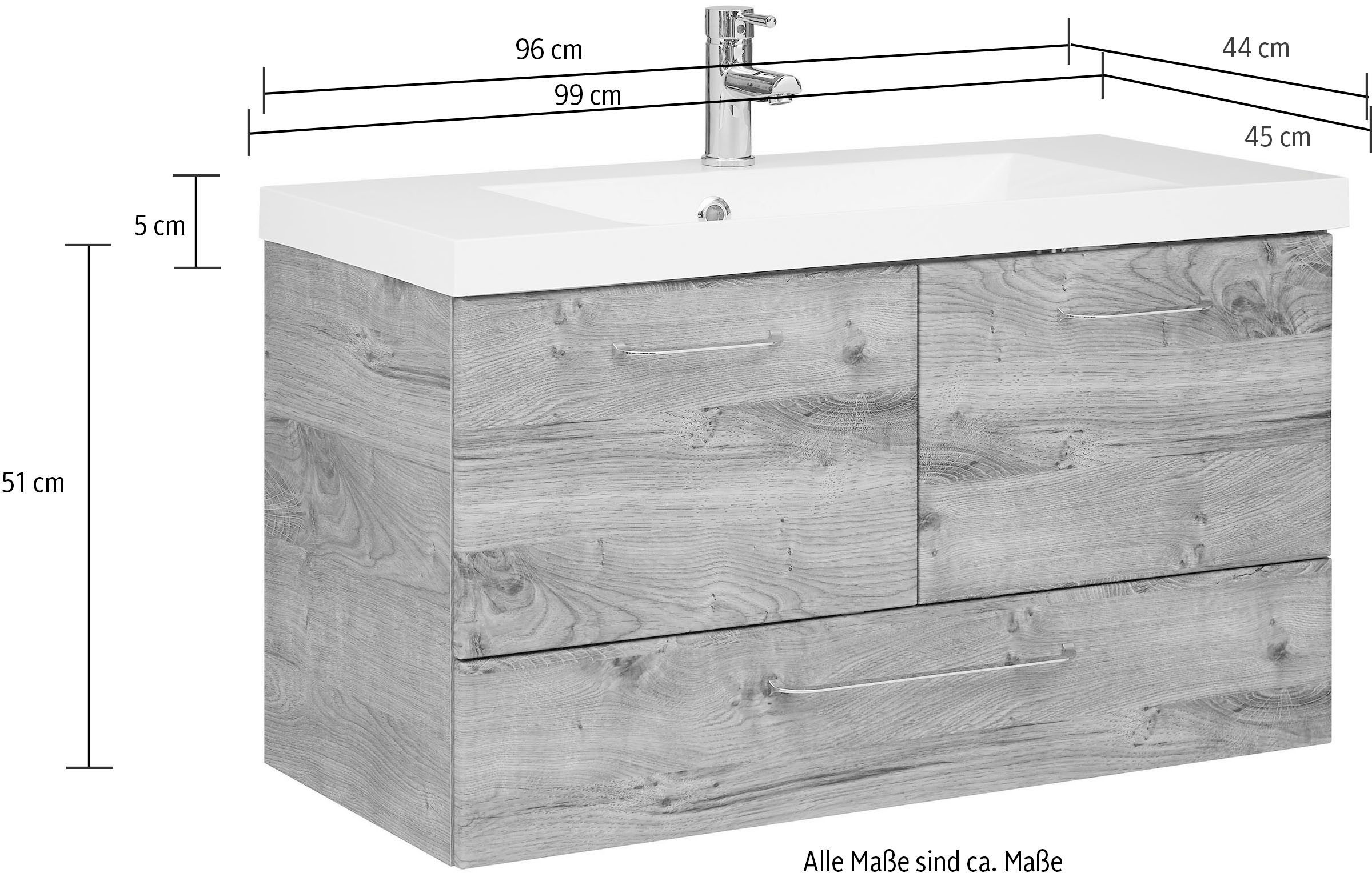 Saphir Badmeubelset Quickset 943 2-delig, mineraalmarmere wastafel en LED-spiegelkast (set)