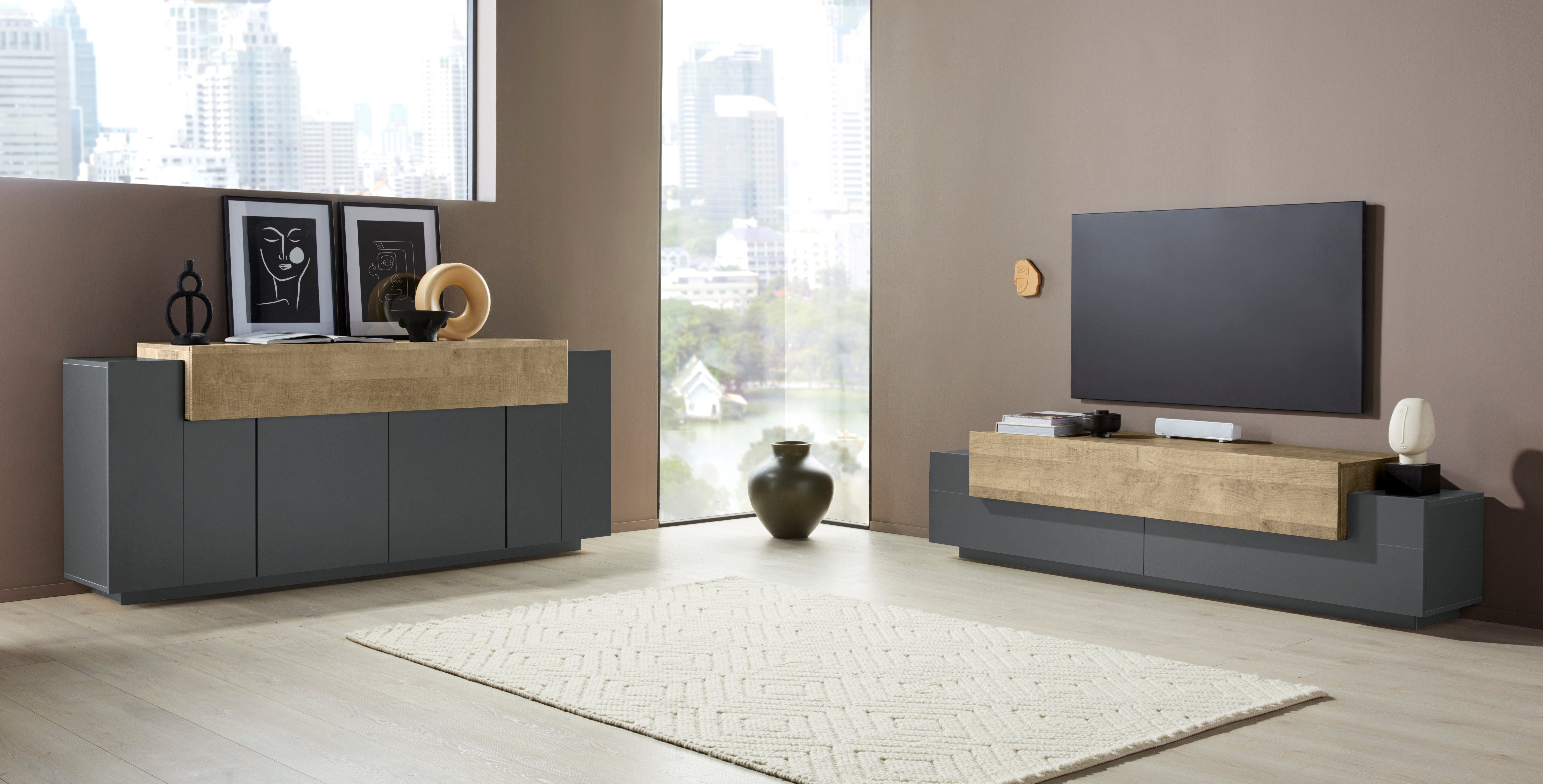 INOSIGN Tv-meubel Coro, lowboard, TV-commode, TV-meubelen, TV-bank met 3 kleppen waarvan 2 met push-to-open functie, breedte 200 cm