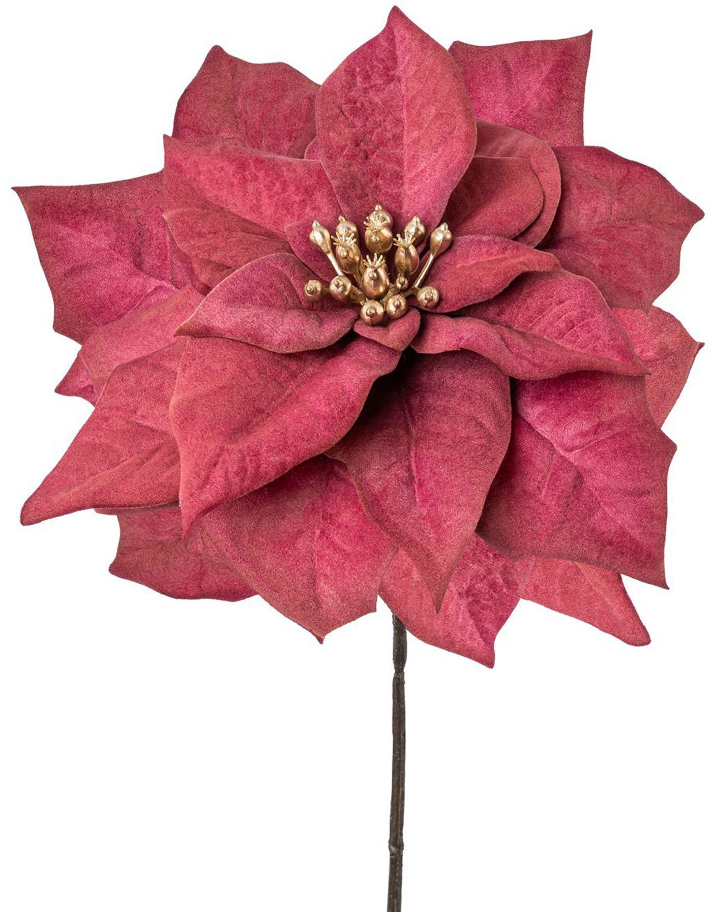 Creativ green Winterse kunstplant Kerstversiering rood met goudkleurige bloembeker, 6-delige set (6 stuks)