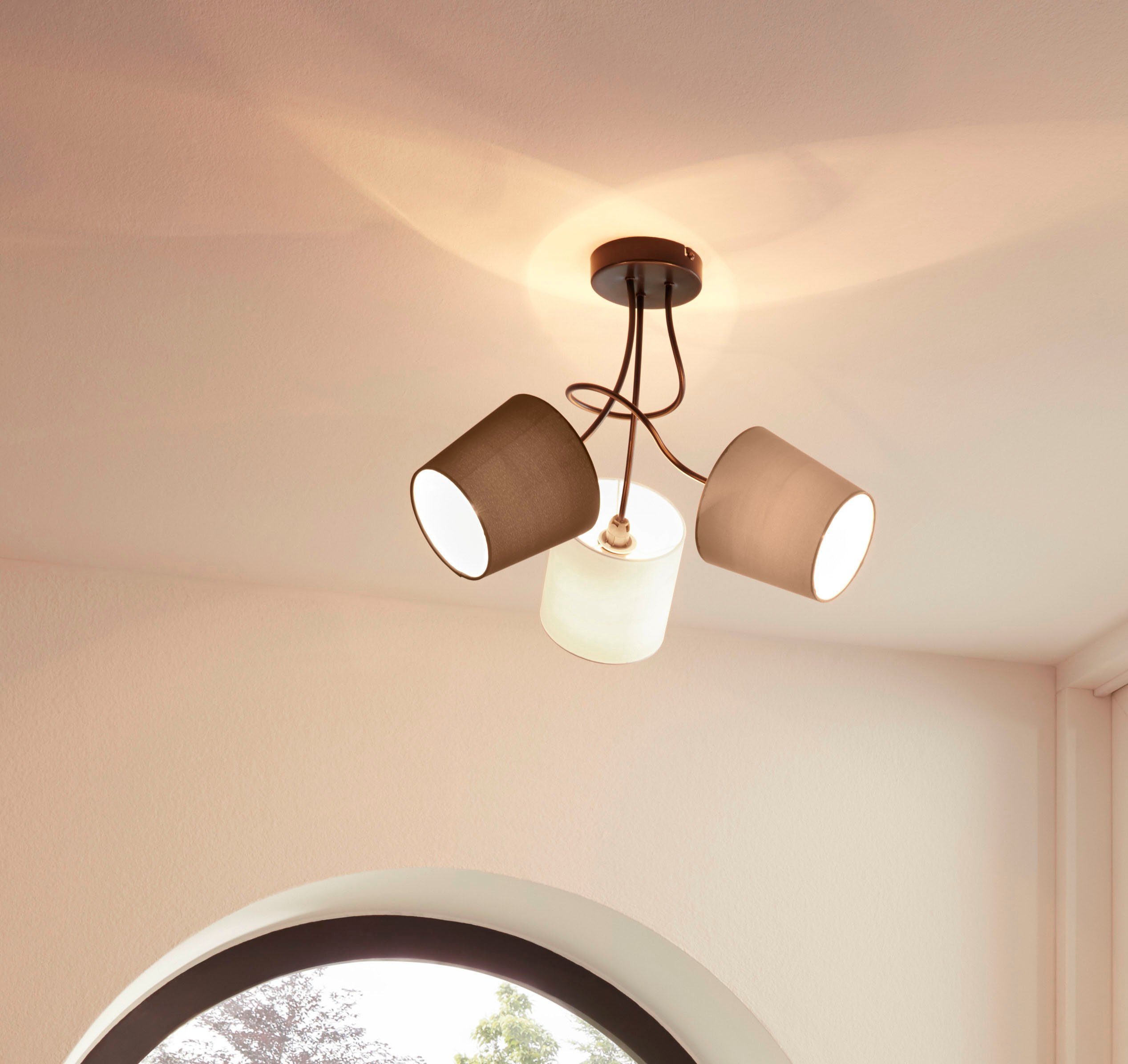 EGLO Plafondlamp ALMEIDA zwart / ø59 x h35 cm / plafondlamp van stof - textielen kap
