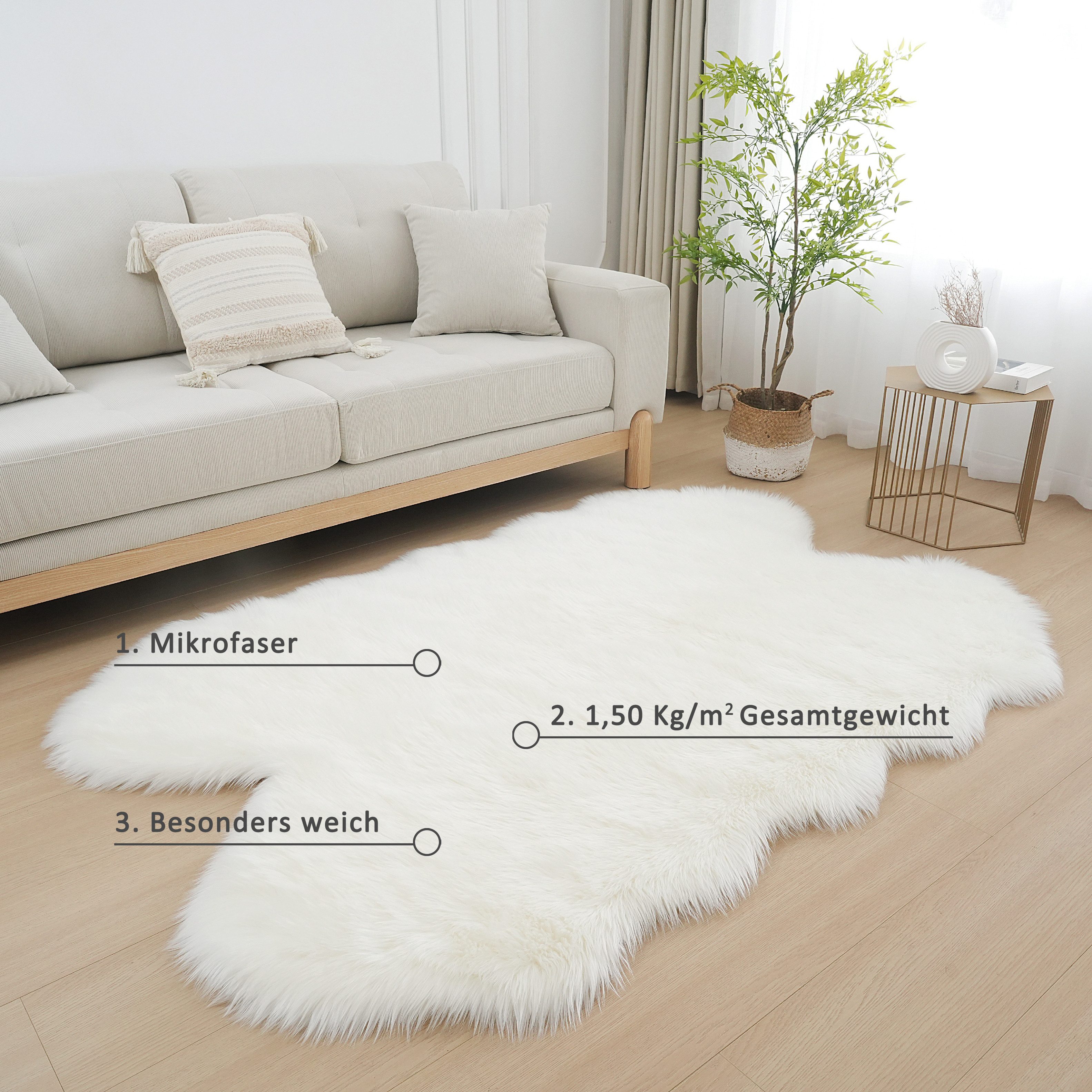 my home Vachtvloerkleed Dena tapijten, vachtvorm, wasbaar Imitatiebont, zacht, unikleuren, woonkamer, slaapkamer, eetkamer