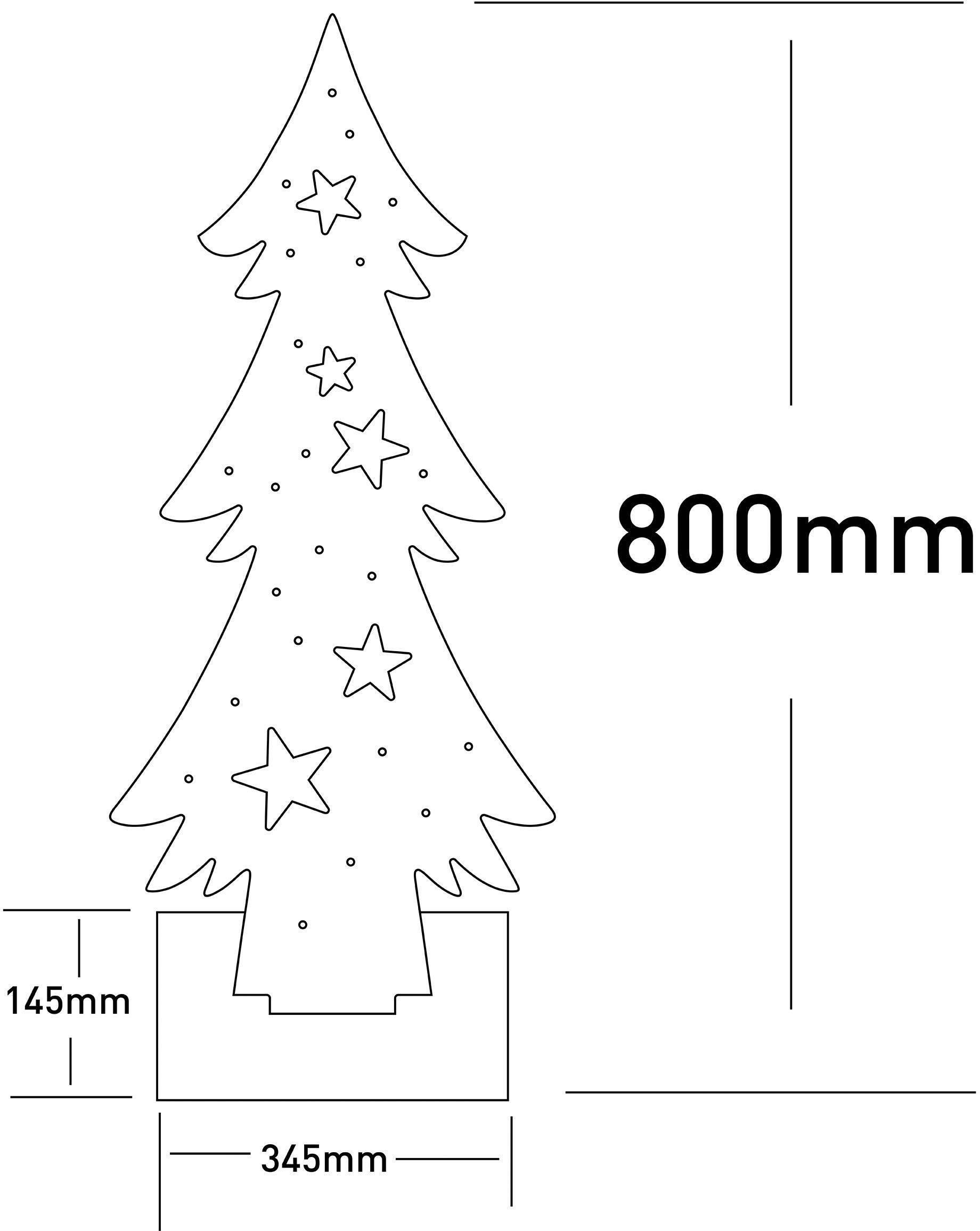 näve Led-boom Kerstboom, kerstdecoratie van hout Houten vloerlamp, hoogte ca. 80 cm, op batterijen (1 stuk)