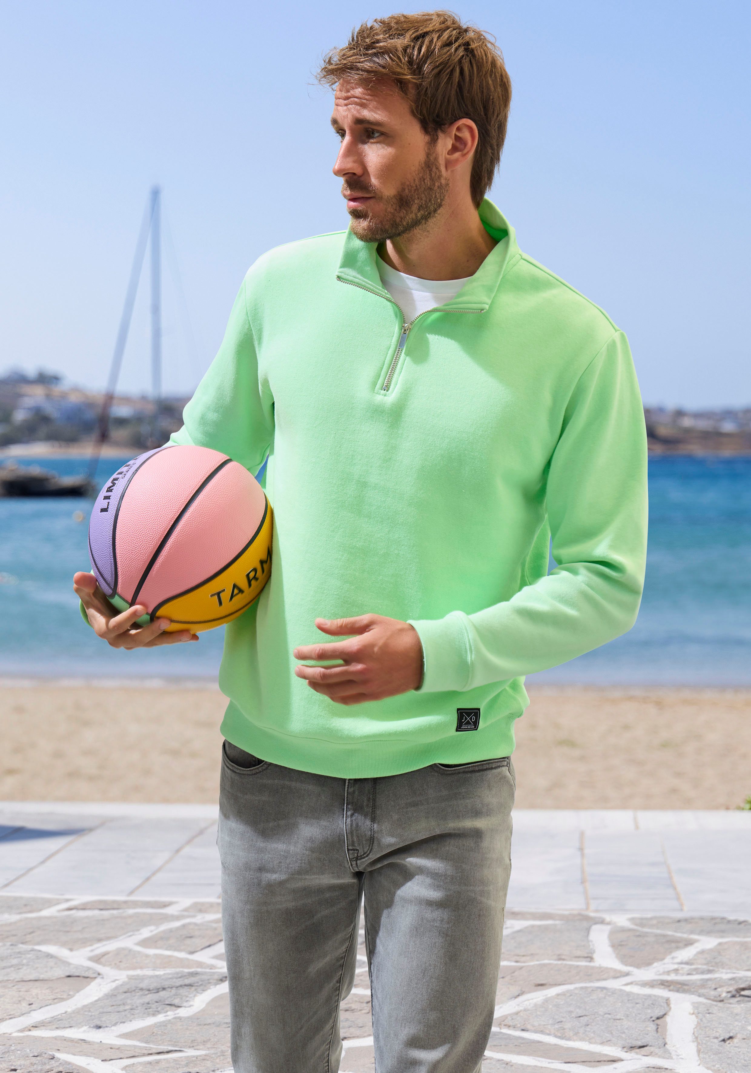 John Devin Sweatshirt Lange mouwen, sweatshirt met rits aan de staande kraag