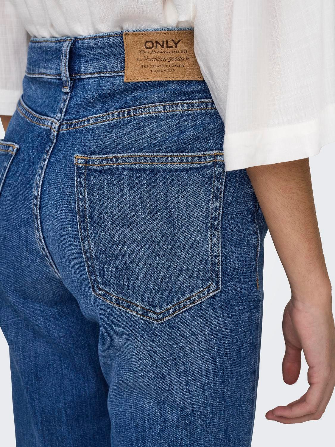 Only Bootcut jeans ONLEVERLY MW SWEET FLARED DNM CRO187 Katoenmix met stretch zorgt voor een aangenaam draaggevoel (Flared jeans wijde jeans uitlopende pijpen normale taillehoogte)