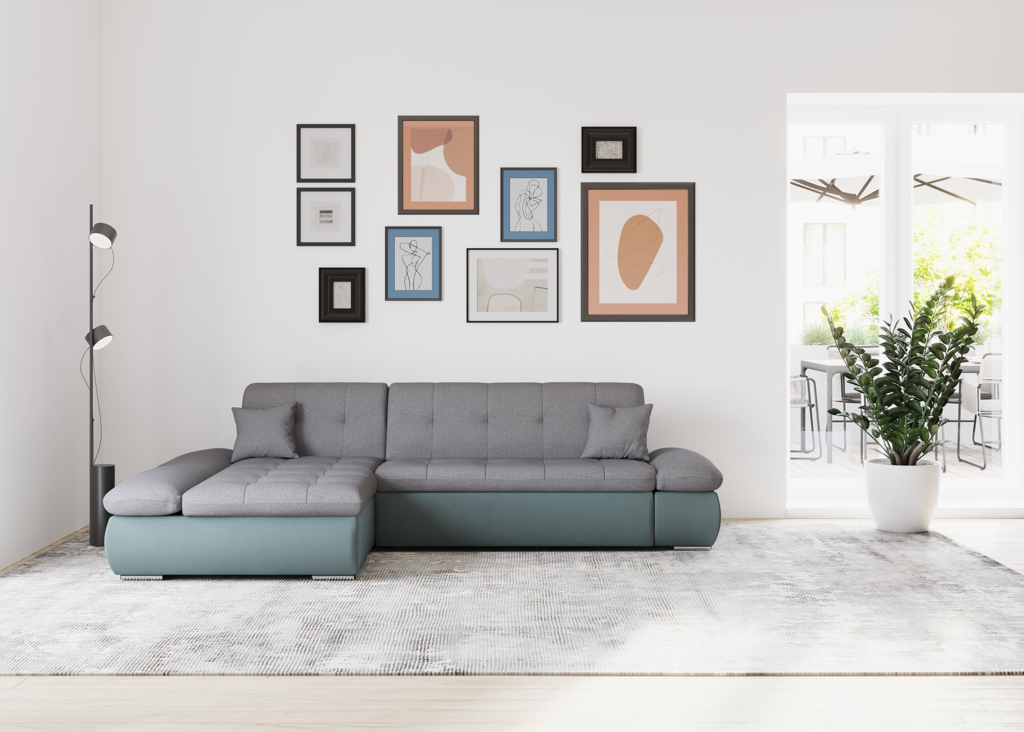 DOMO collection Hoekbank Moric, L-vorm, XXL-bank - Breedte 300cm grijs, hoekbanken, Récamier links, Zonder functie
