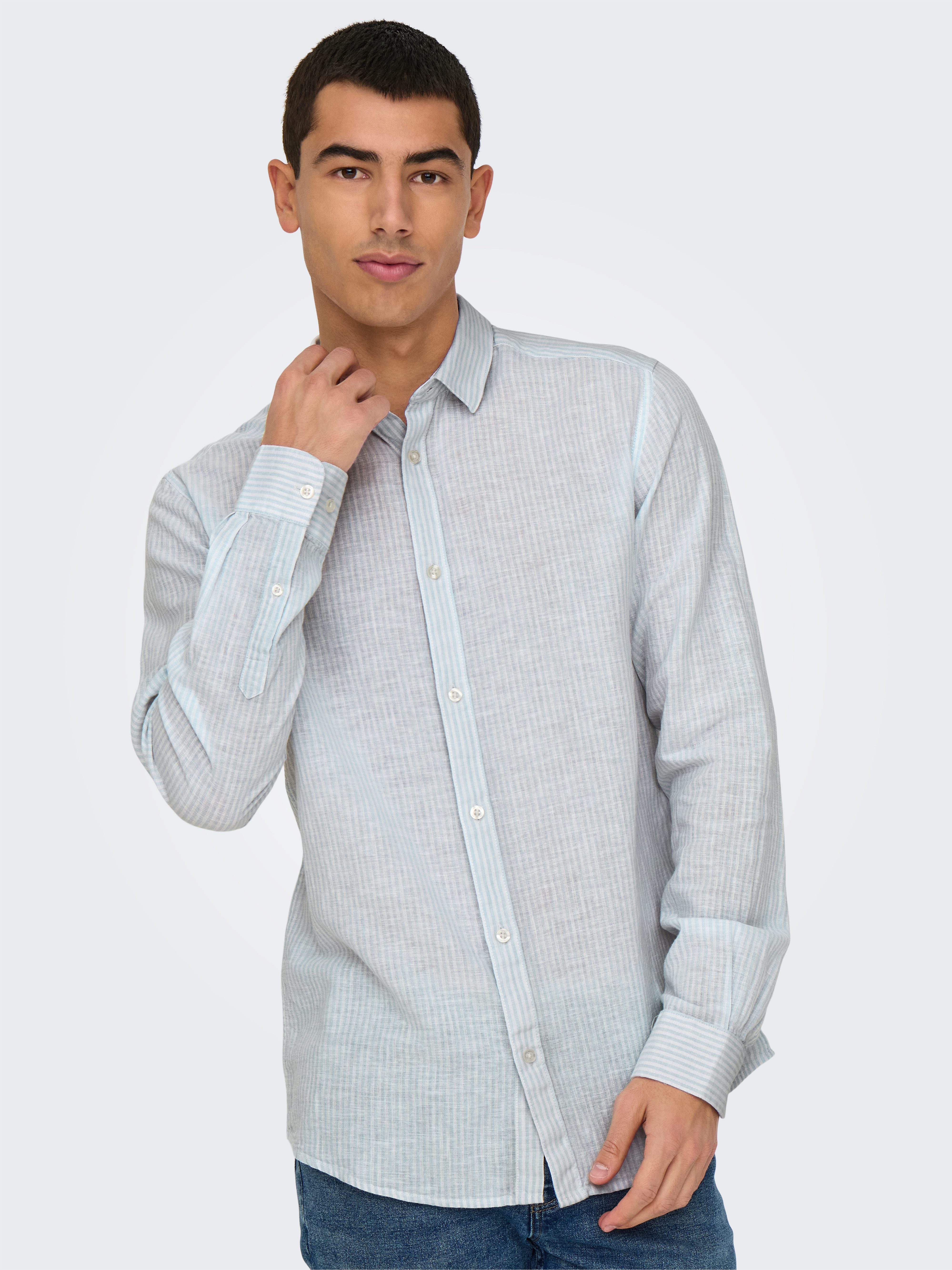 ONLY & SONS Overhemd met korte mouwen ONSCAIDEN LS STRIPE LINEN SHIRT 660 NOOS
