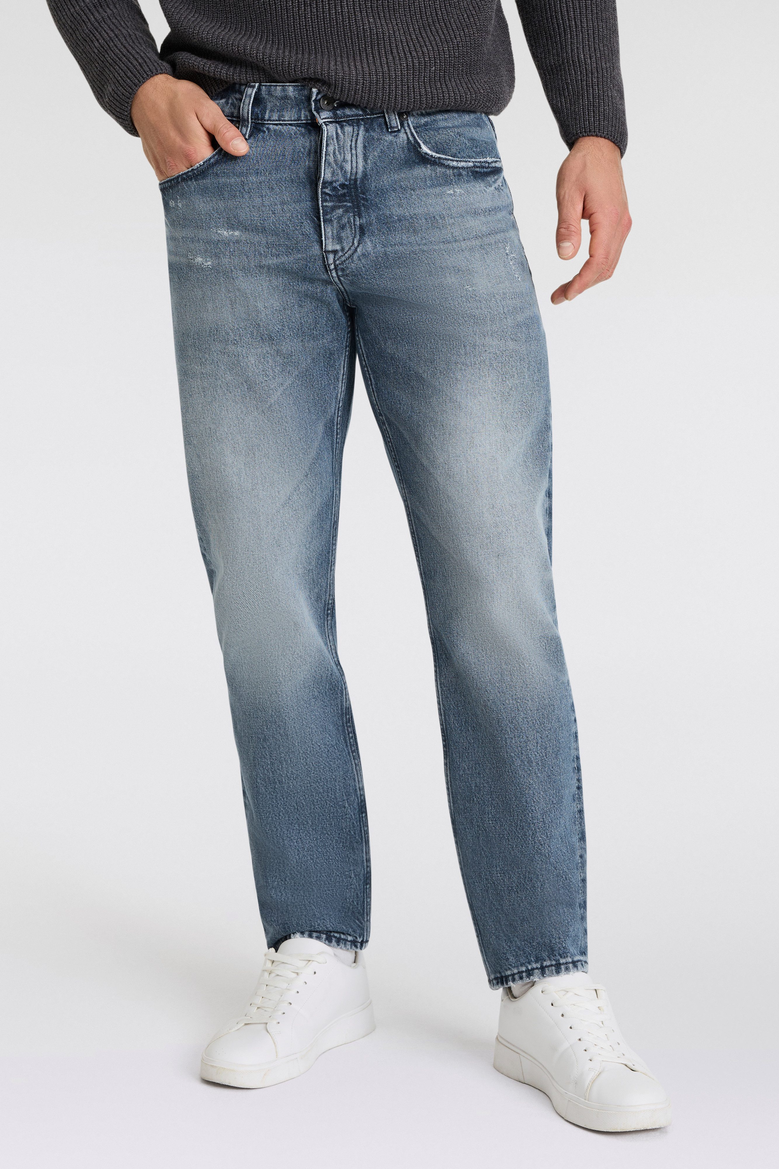 Boss Orange Straight jeans TROY BO-BF met lederen boss badge heren straight jeans maat 31 grijs