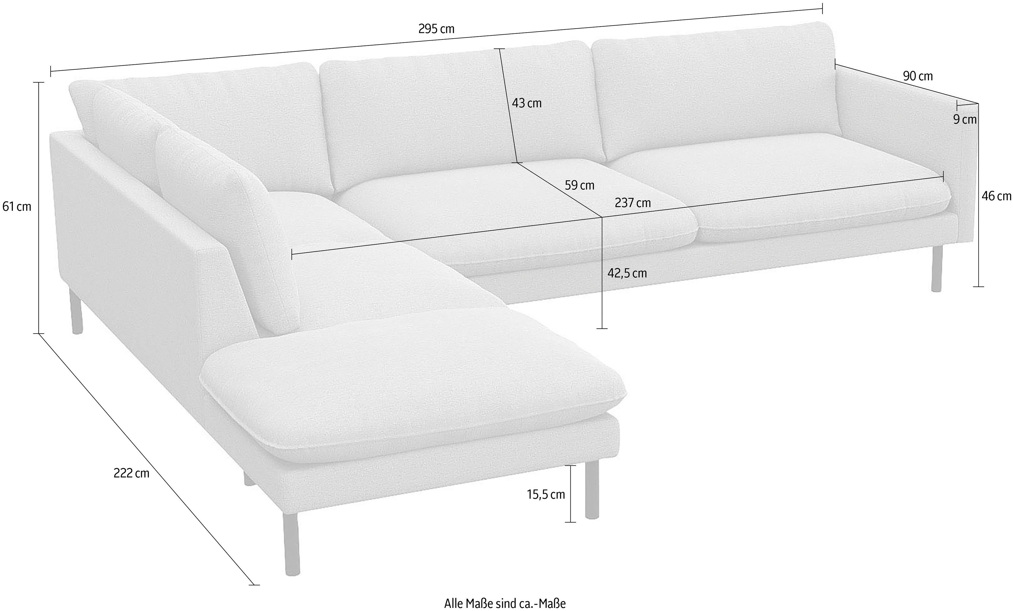 FLEXLUX Hoekbank Bolzano, elegant en comfortabel, L-vorm Zitting opgebouwd met koudschuim & staalgolven, losse zit- & rugkussens