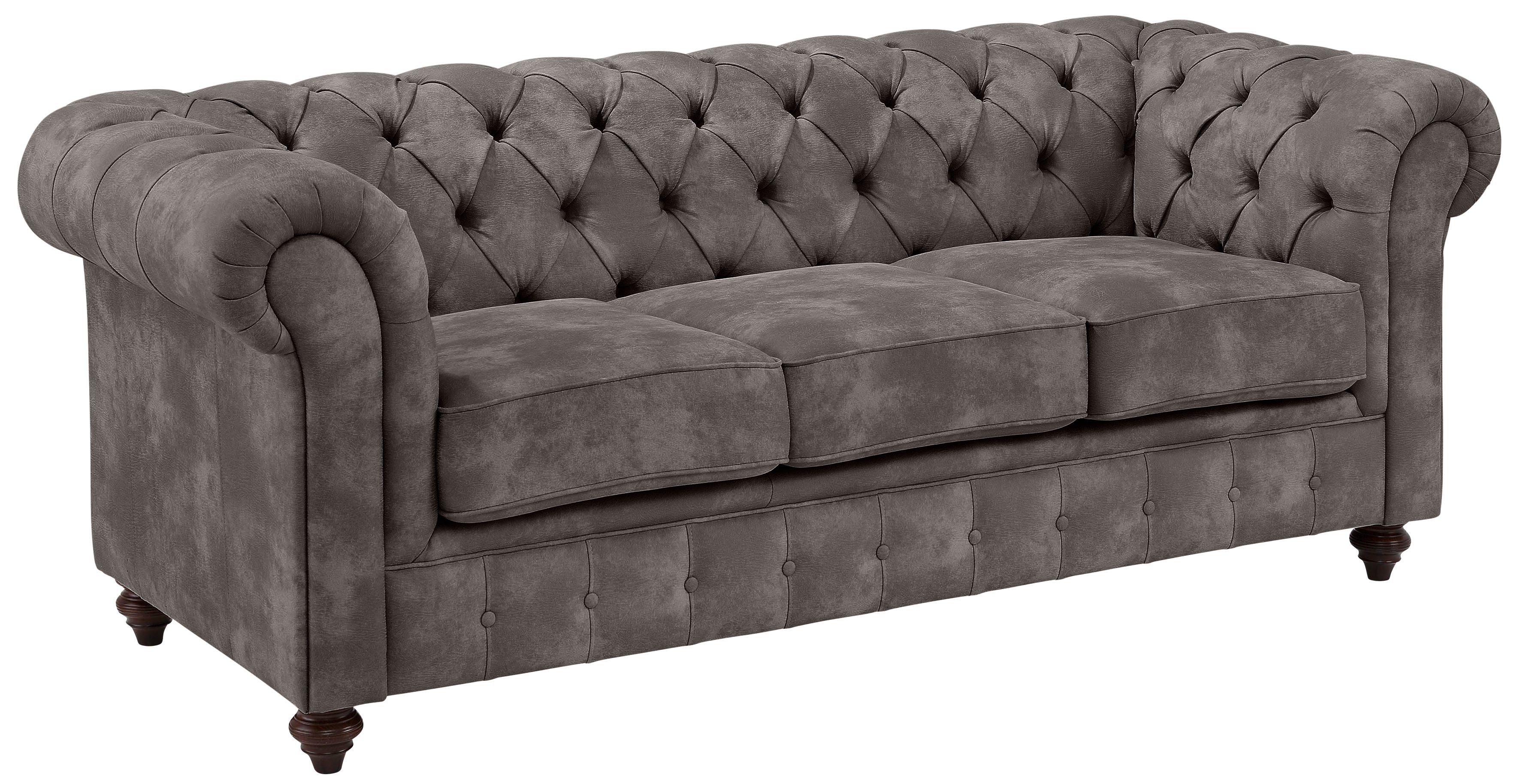 Home affaire Chesterfield-bank Chesterfield 3-zits B/D/H: 198/89/74 cm met hoogwaardige knoopdetails, ook in leer