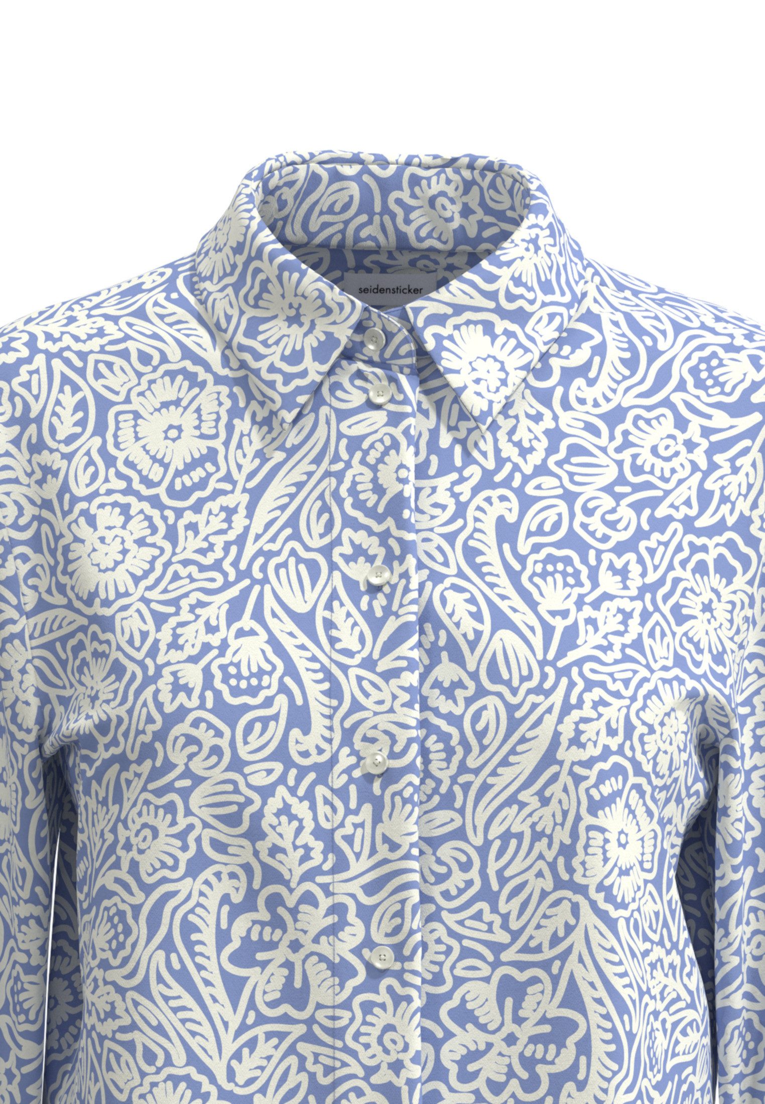 seidensticker Overhemdblouse Zwarte roos Lange mouwen kraag in bloemmotief