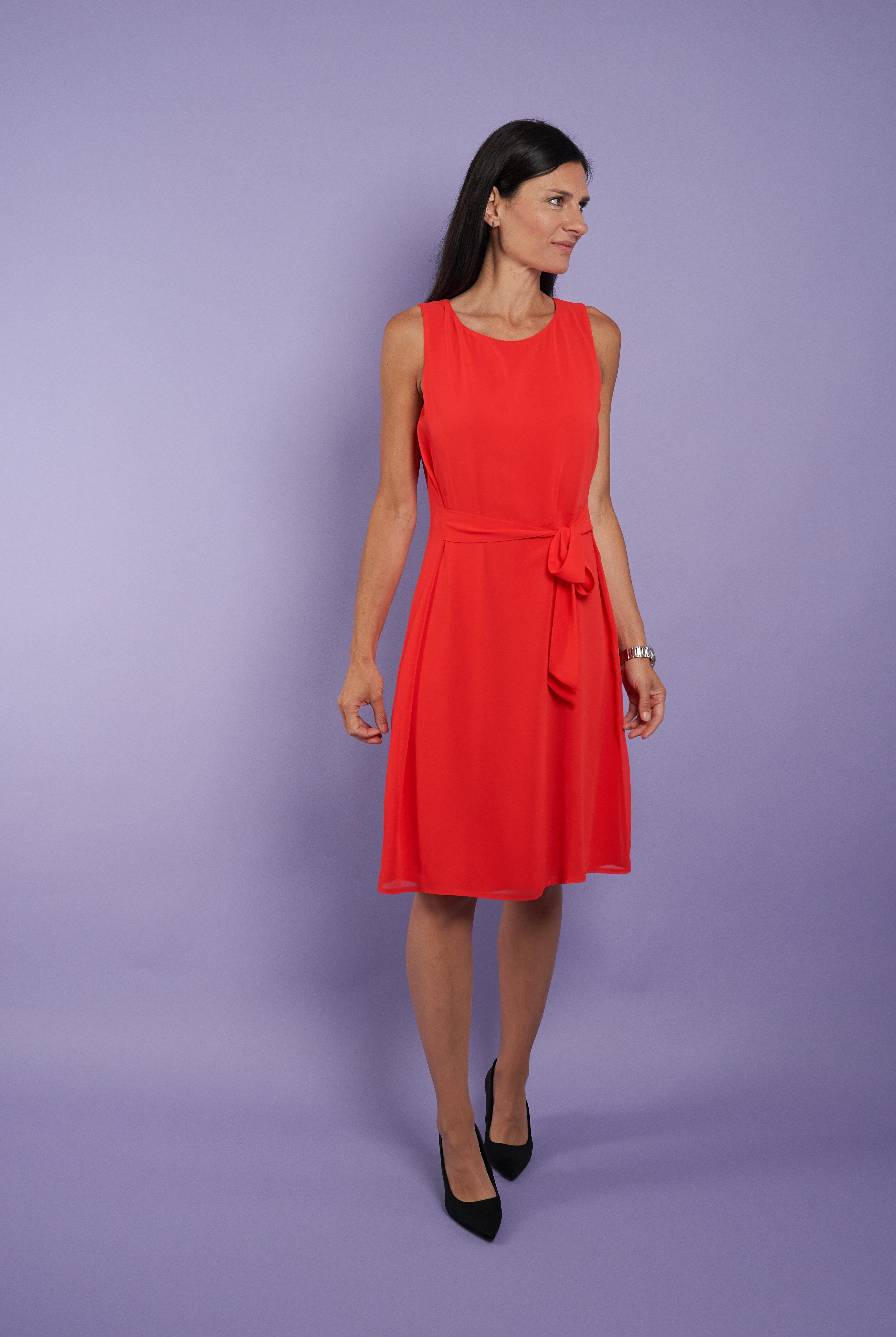 Seidel Moden Chiffon jurk met stoffen riem, made in germany
